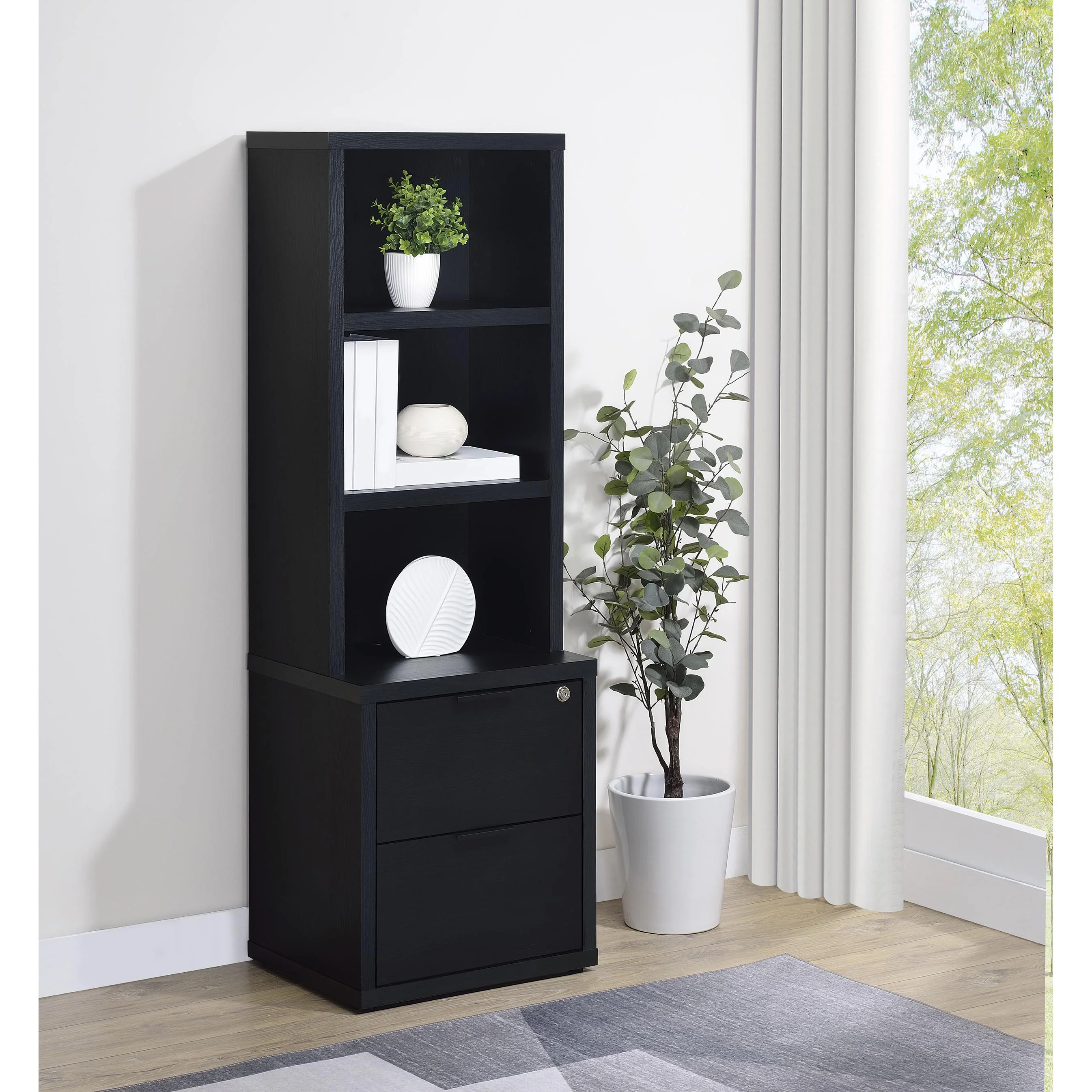 Coaster Furniture Westpark 802703 3-shelf Bookcase USB and Lockable Drawer - Black - Image 2