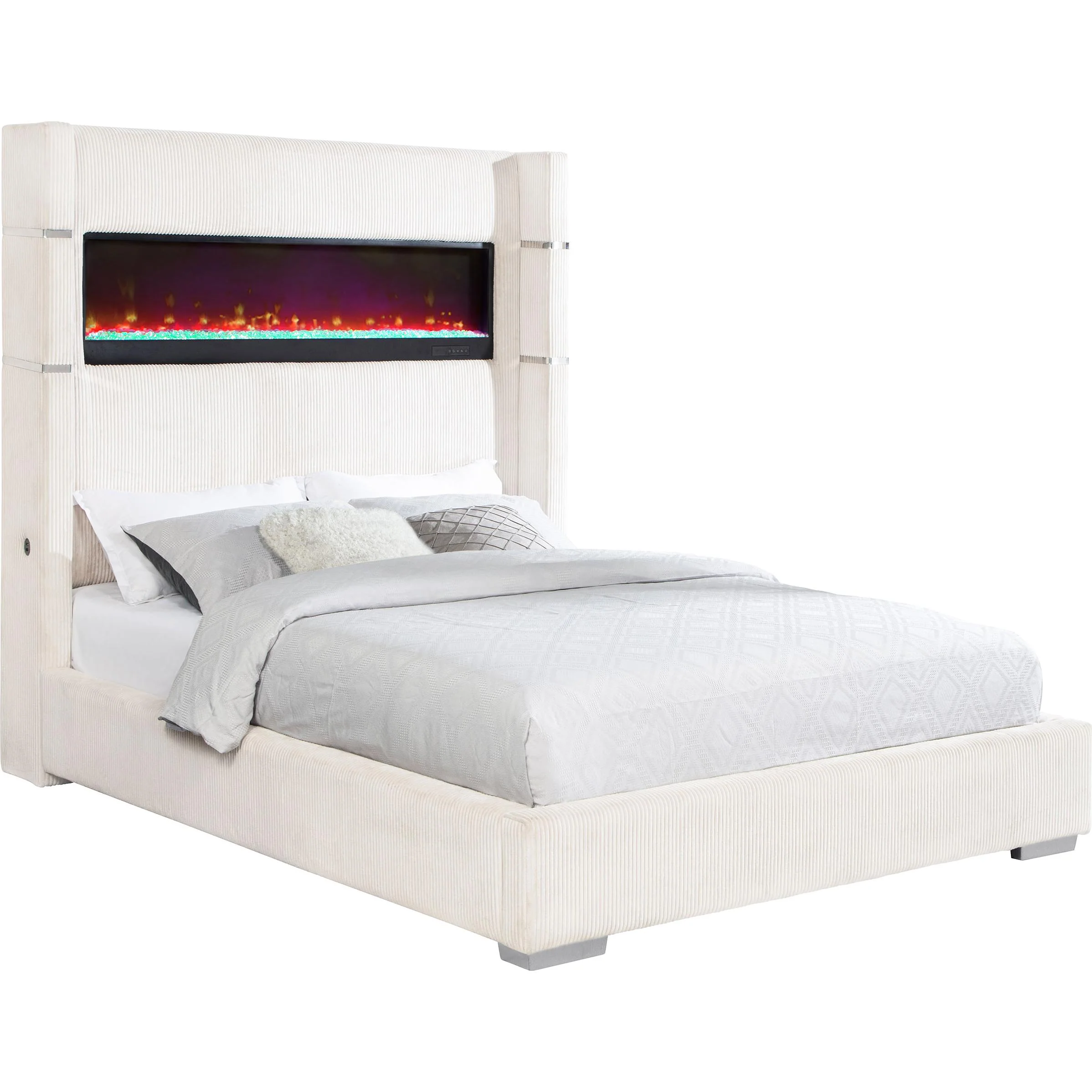 Coaster Furniture Tisdall 306032KE Upholstered King Flame Visualizer Bed - Cream - Image 3