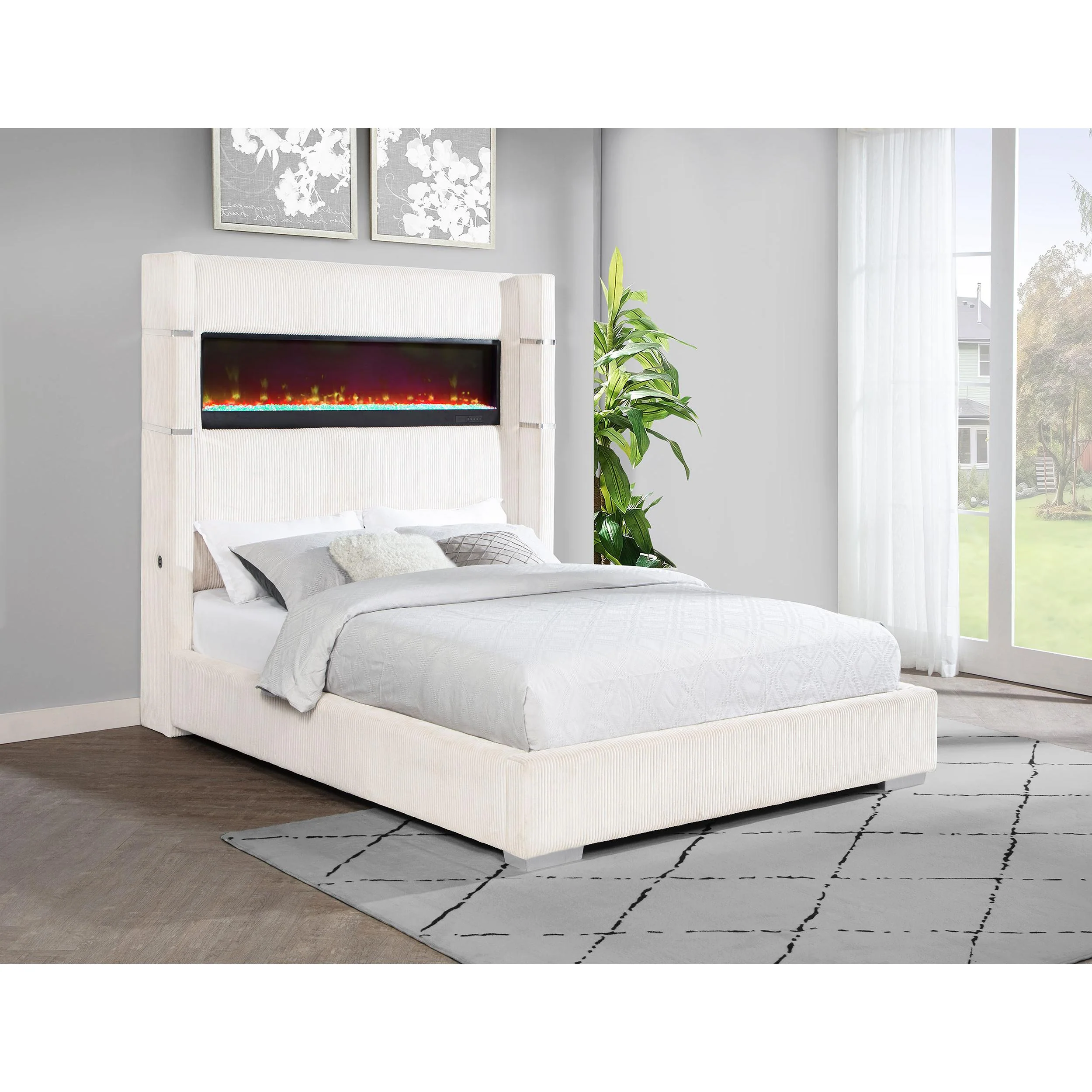 Coaster Furniture Tisdall 306032KW Upholstered California King Flame Visualizer Bed - Cream - Image 2