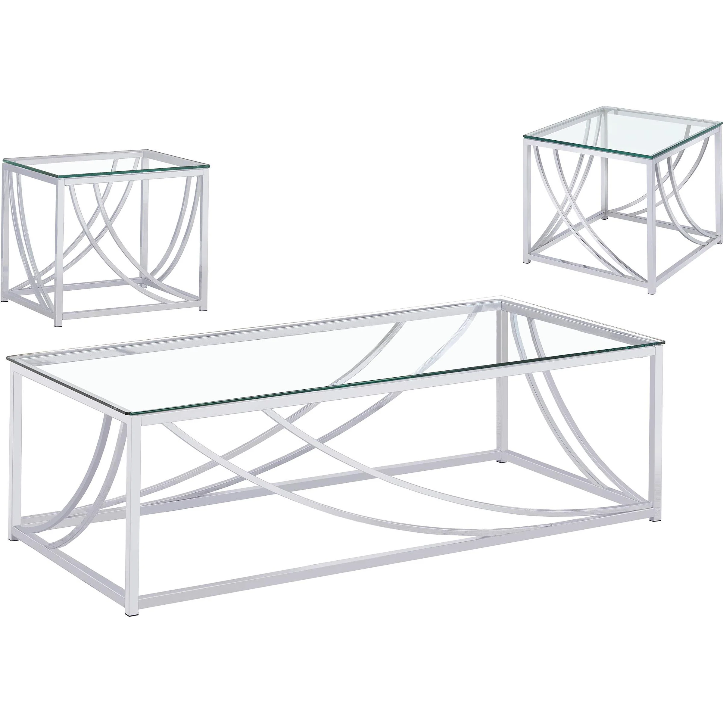 Coaster Furniture Lille 720498-S3 3-piece Glass Top Coffee And End Table Set - Chrome - Image 2