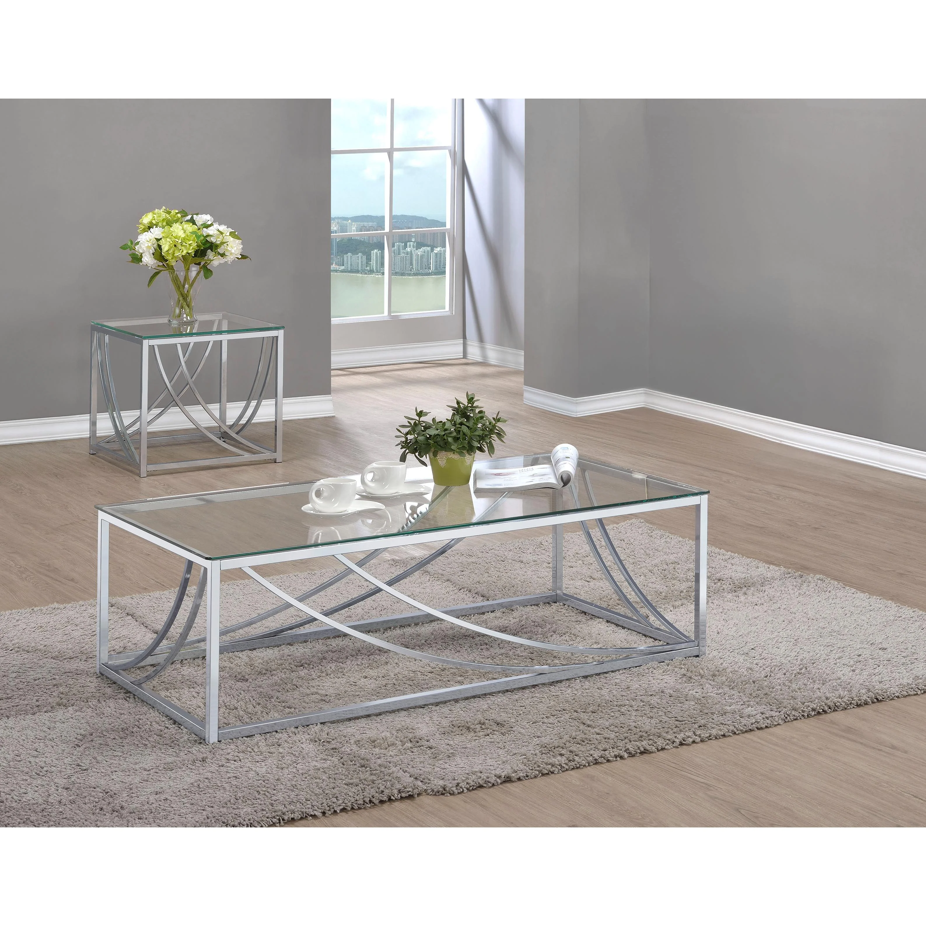 Coaster Furniture Lille 720498-S2 2-piece Glass Top Coffee And End Table Set – Chrome