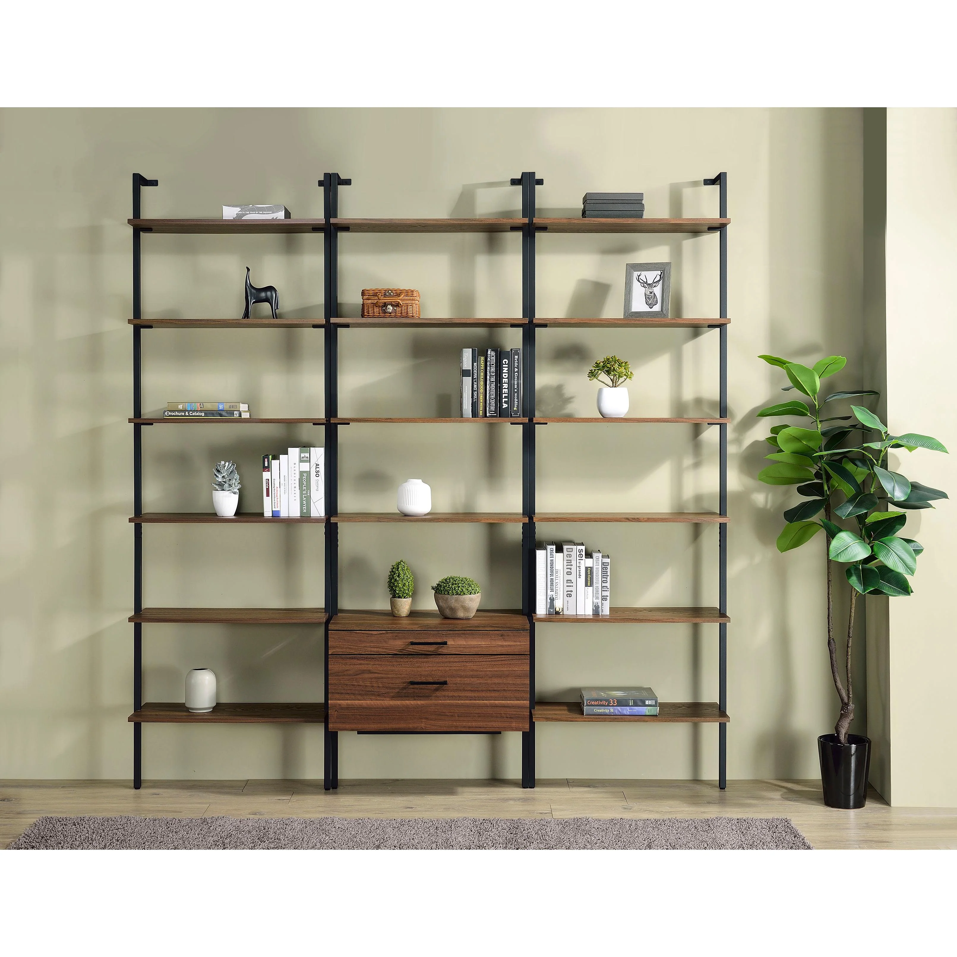 Coaster Furniture Owens 980074-S3 3-piece 96-inch Wall Mounted Bookshelf Set - Walnut - Image 2