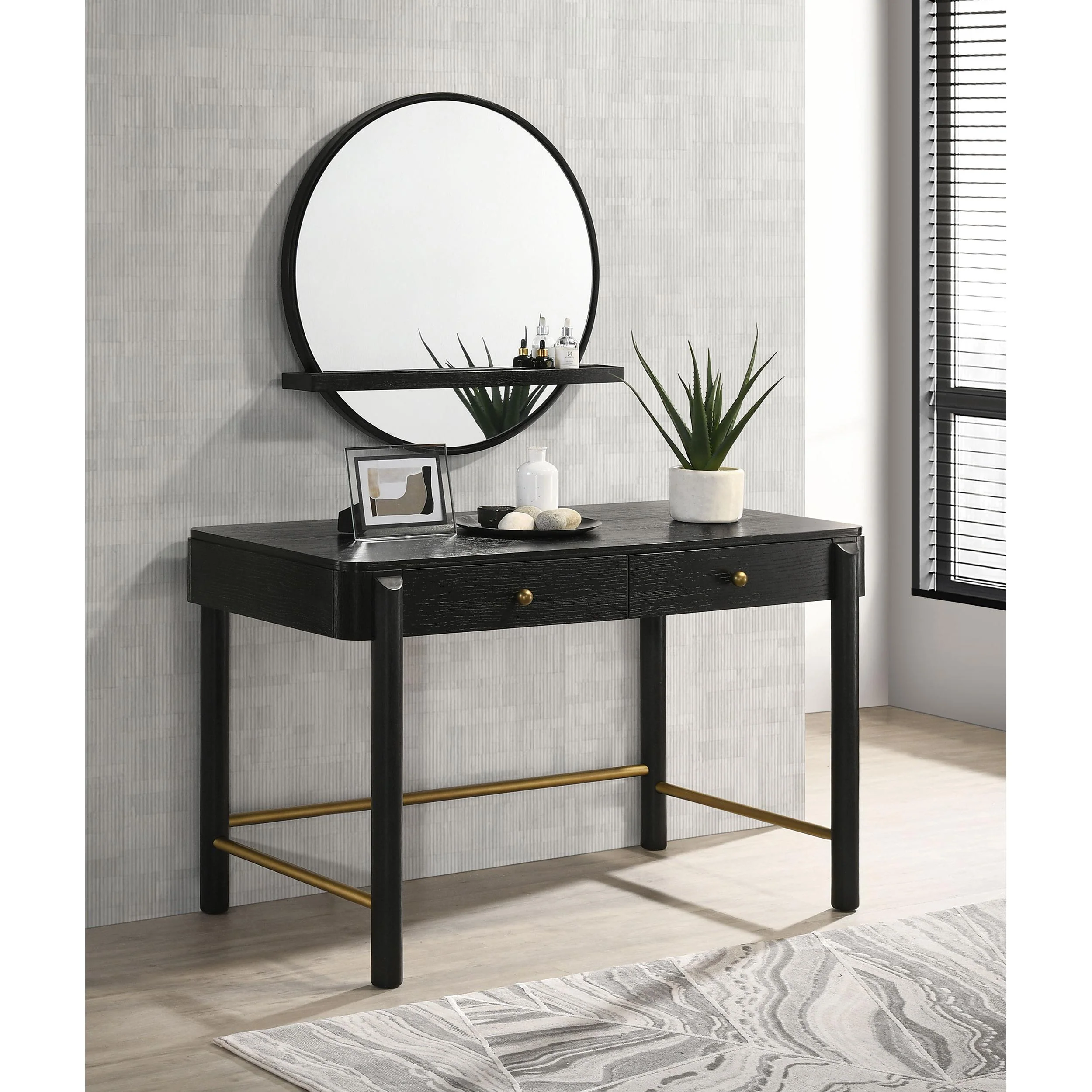 Coaster Furniture Arini 224337-SET 2-piece Makeup Vanity Table and Mirror Set - Black - Image 2