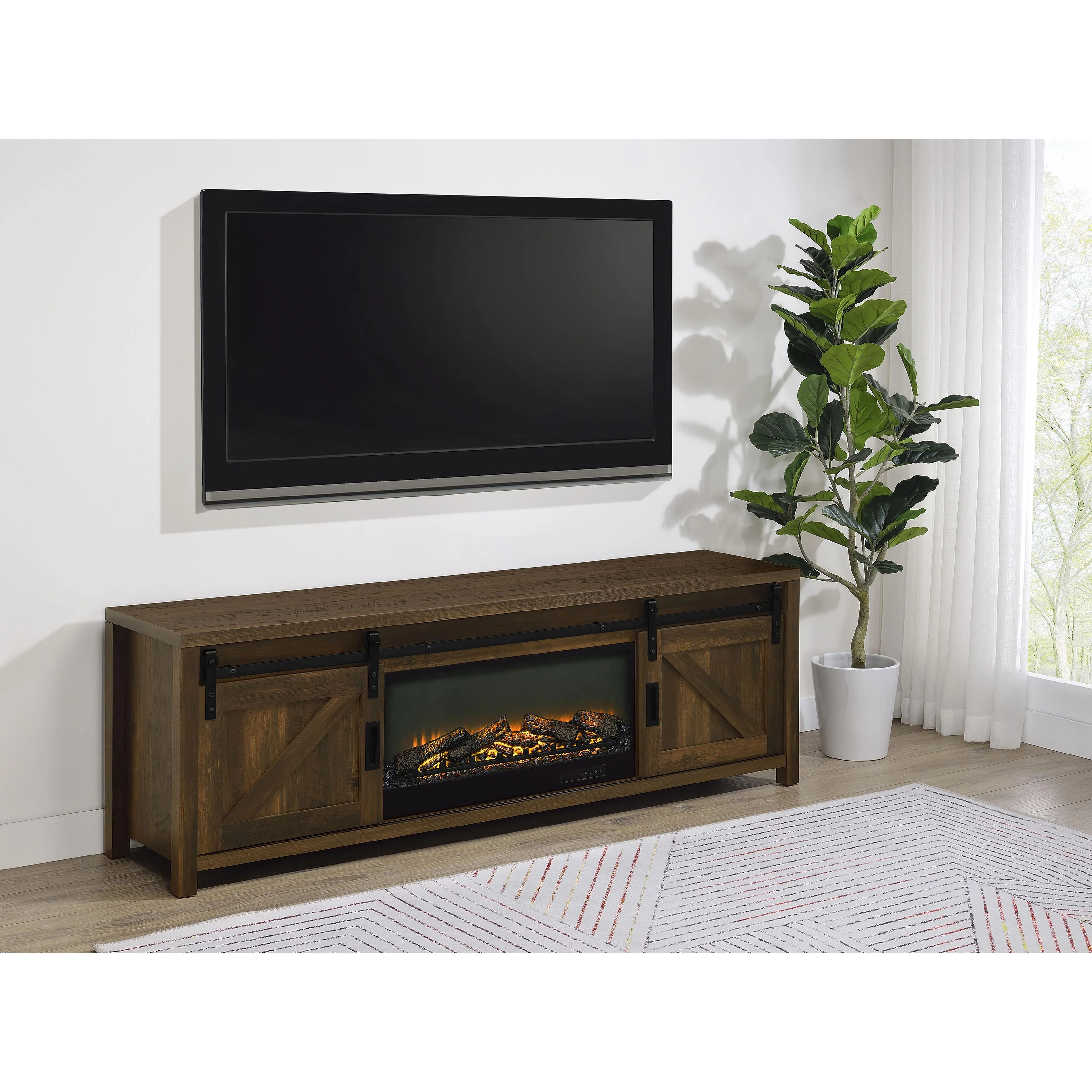 Coaster Furniture Enfield 722863 71-inch TV Stand Fireplace Media Console - Dark Pine - Image 2