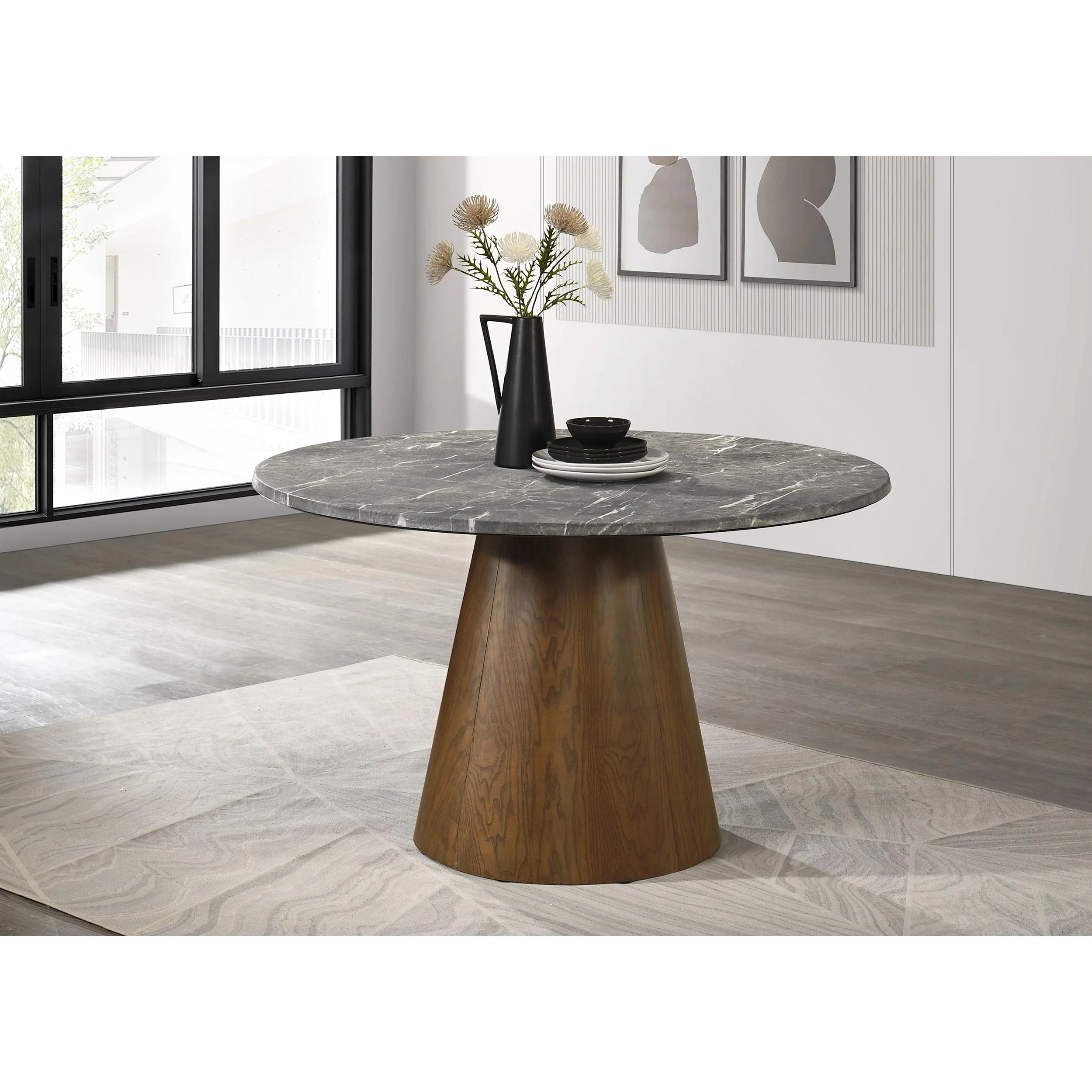 Coaster Furniture Franklin 193820 50-inch Round Dining Table - Grey/Dark Brown - Image 2