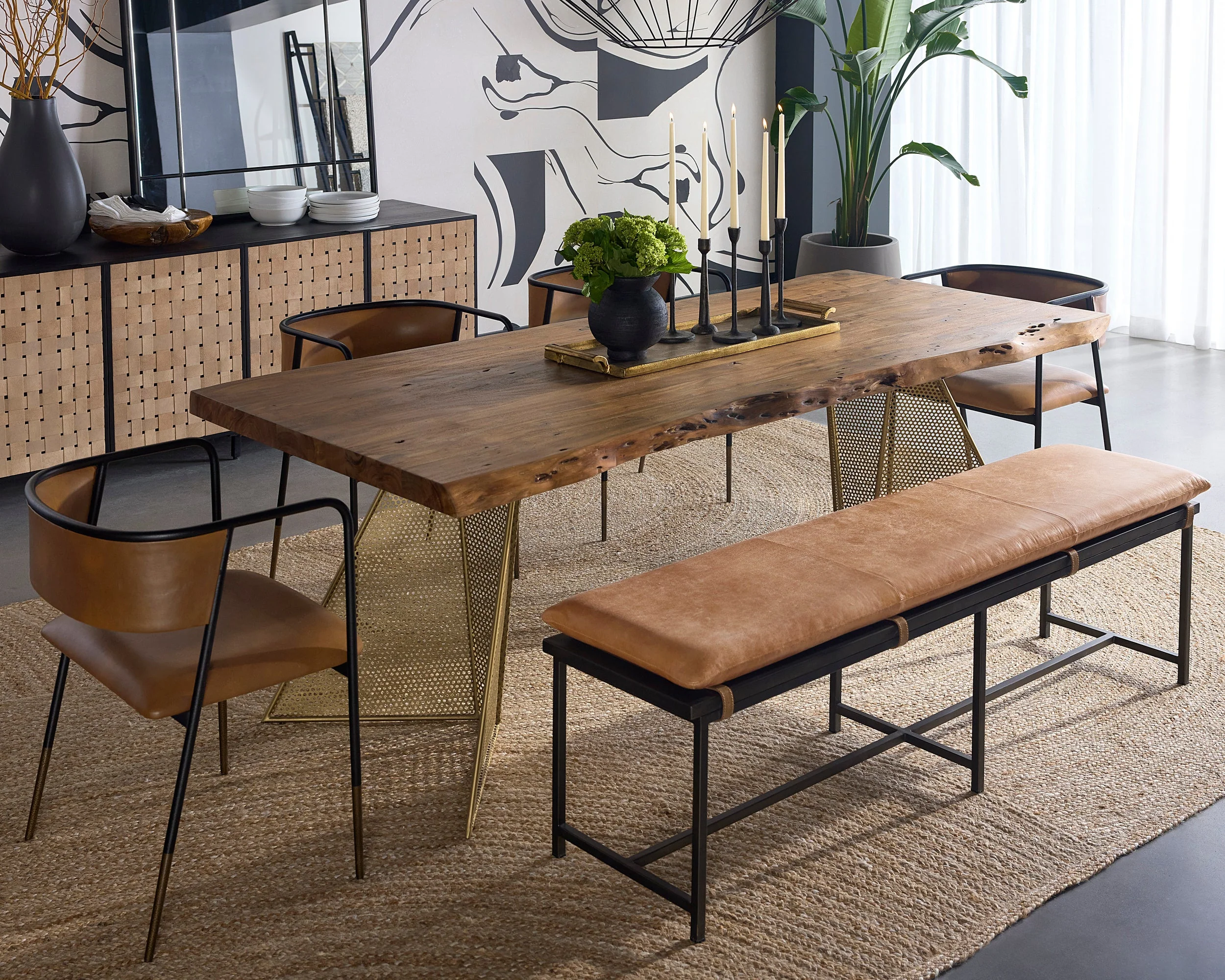 Zancor Bench - Gunmetal - Tan Leather - Image 3
