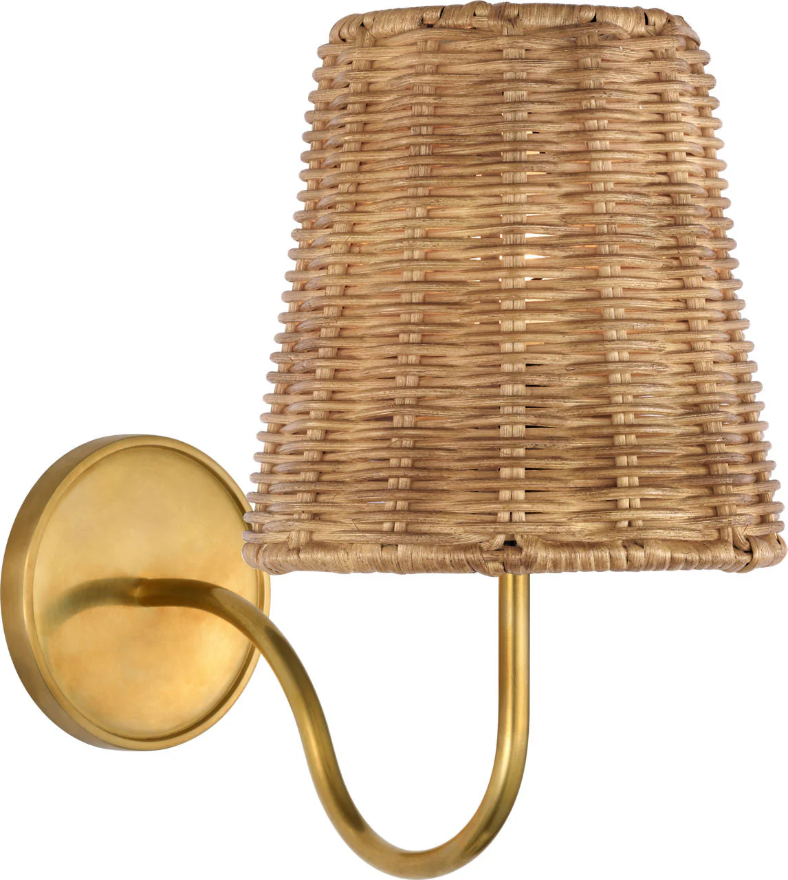 Lyndsie Small Sconce | Hand-Rubbed Antique Brass | Natural Wicker Shade - Image 1