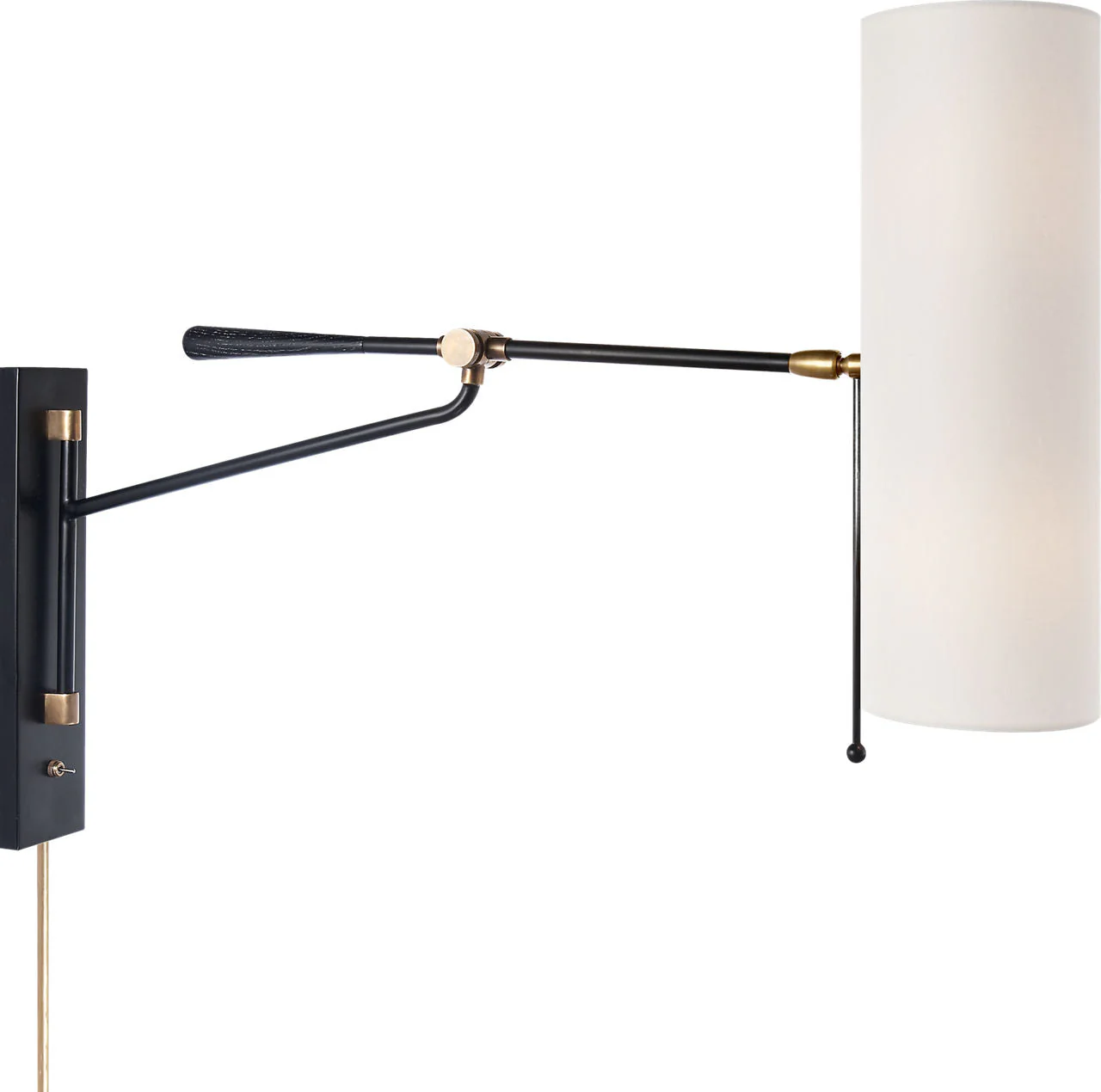 Frankfort Articulating Wall Light | Black and Hand-Rubbed Antique Brass Accents | Linen Shade - Image 1