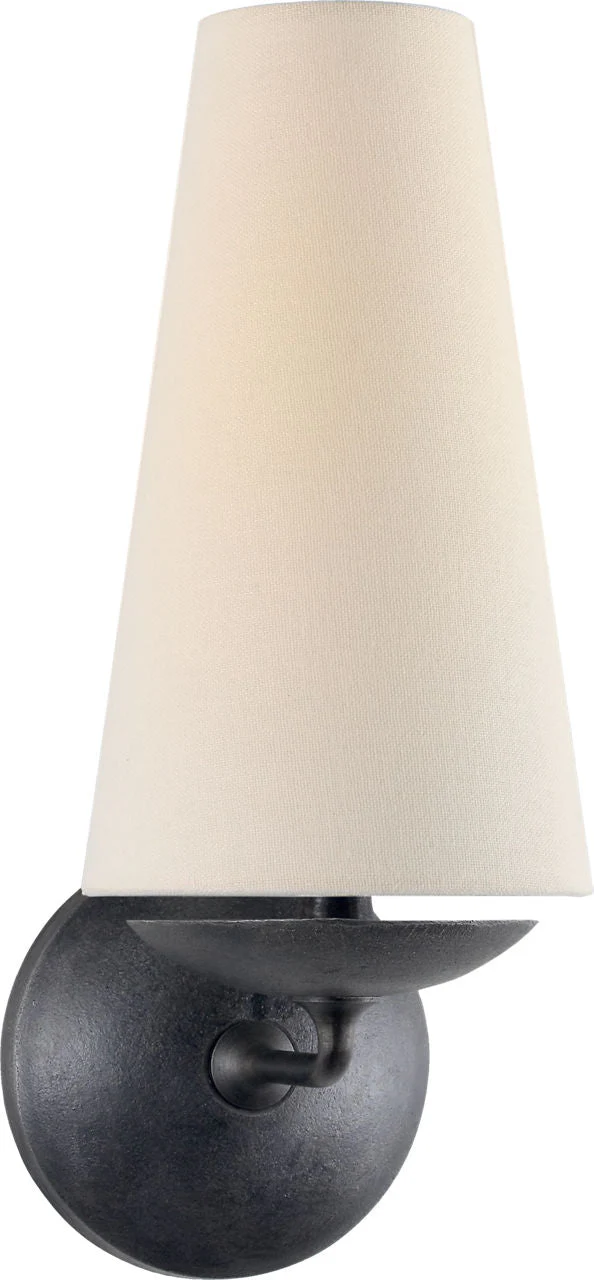 Fontaine Single Sconce | Aged Iron | Linen Shade - Image 1