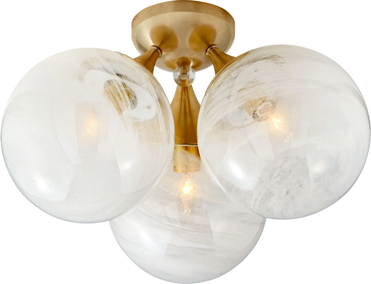 Cristol Large Triple Flush Mount | Hand-Rubbed Antique Brass | White Strie Glass - Image 1
