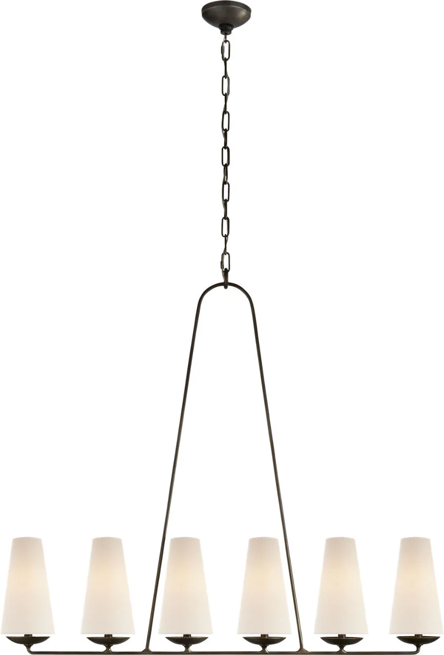 Fontaine Linear Chandelier | Aged Iron | Linen Shades