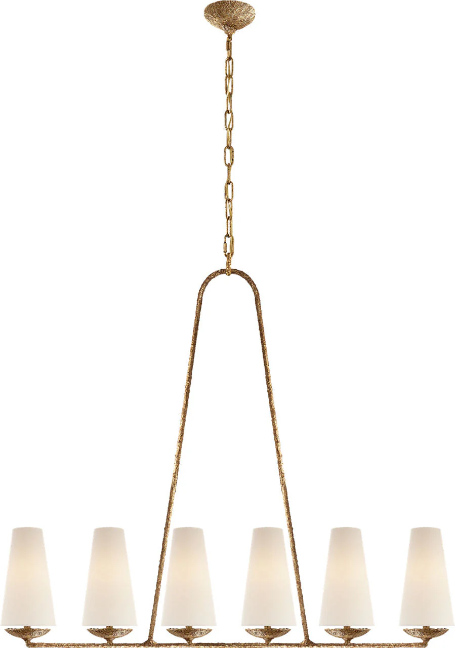 Fontaine Linear Chandelier | Gilded Plaster | Linen Shades