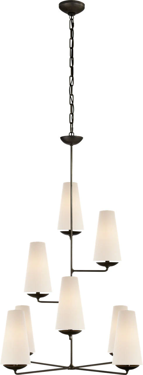 Fontaine Vertical Chandelier | Aged Iron | Linen Shades - Image 1