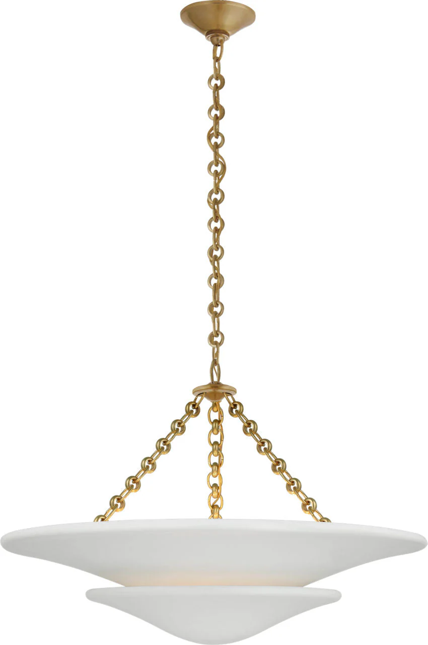 Mollino Medium Tiered Chandelier | Hand-Rubbed Antique Brass | Plaster White Shade - Image 1