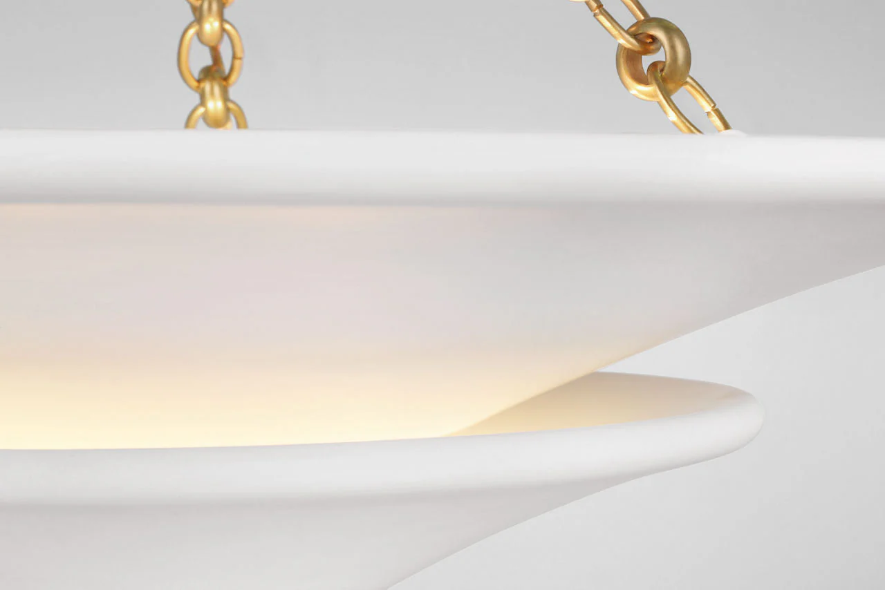 Mollino Medium Tiered Chandelier | Hand-Rubbed Antique Brass | Plaster White Shade - Image 2