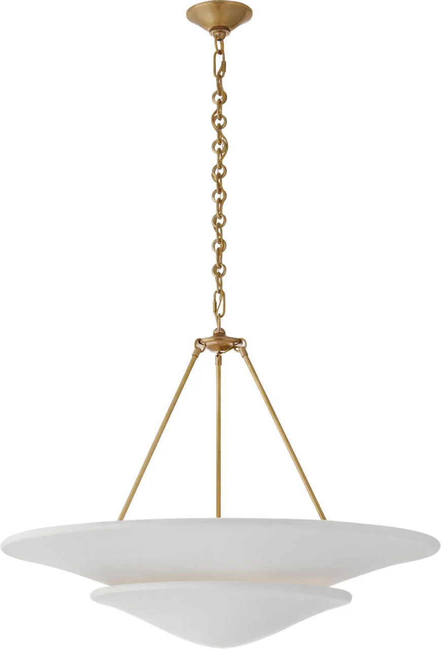 Mollino Large Tiered Chandelier | Hand-Rubbed Antique Brass | Plaster White Shade - Image 1
