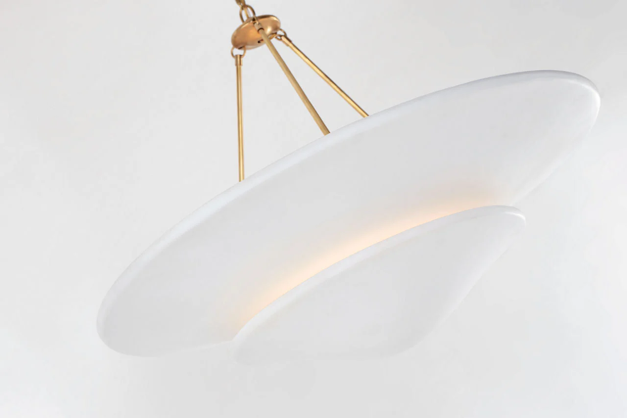 Mollino Large Tiered Chandelier | Hand-Rubbed Antique Brass | Plaster White Shade - Image 2