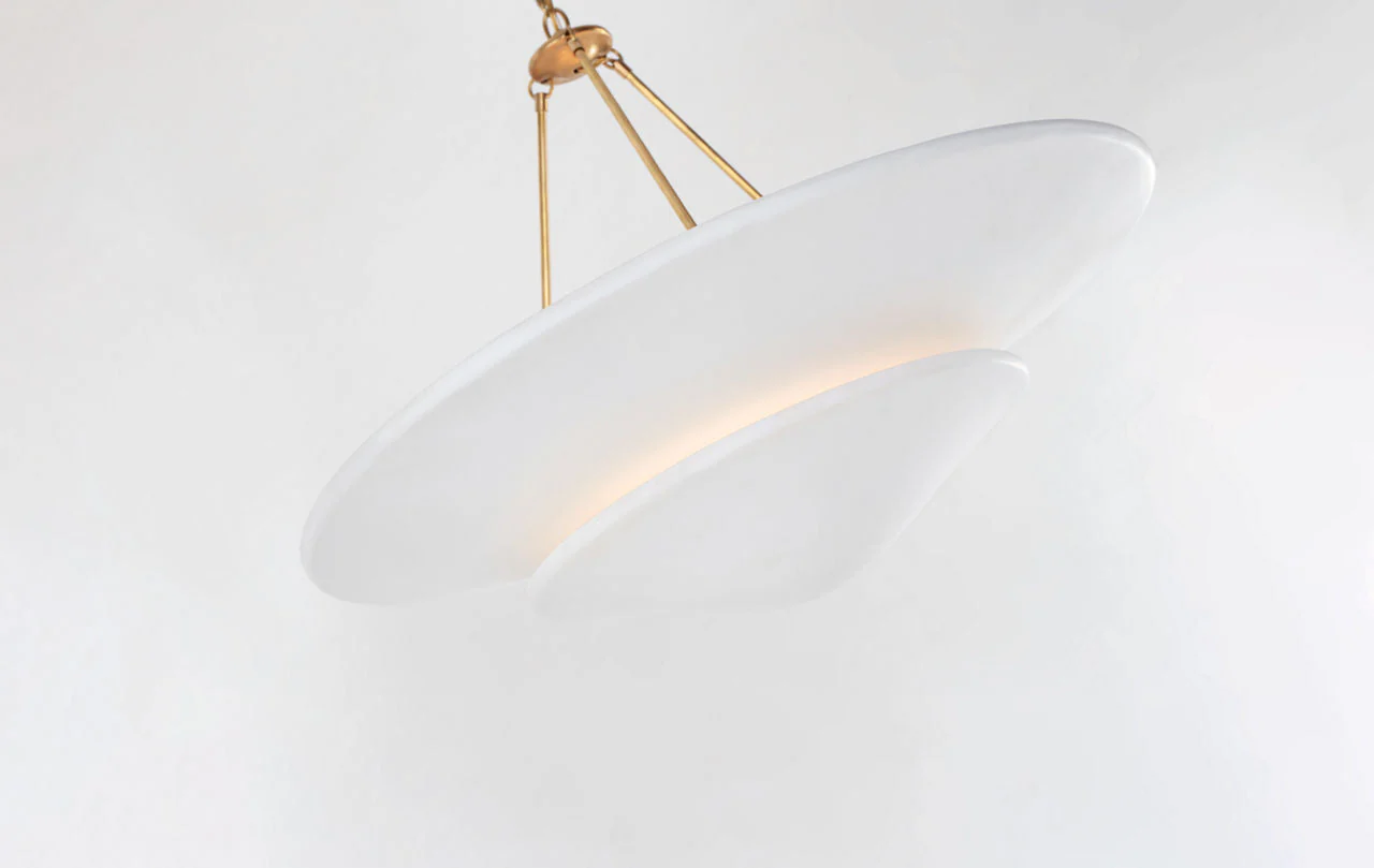 Mollino Large Tiered Chandelier | Hand-Rubbed Antique Brass | Plaster White Shade - Image 3