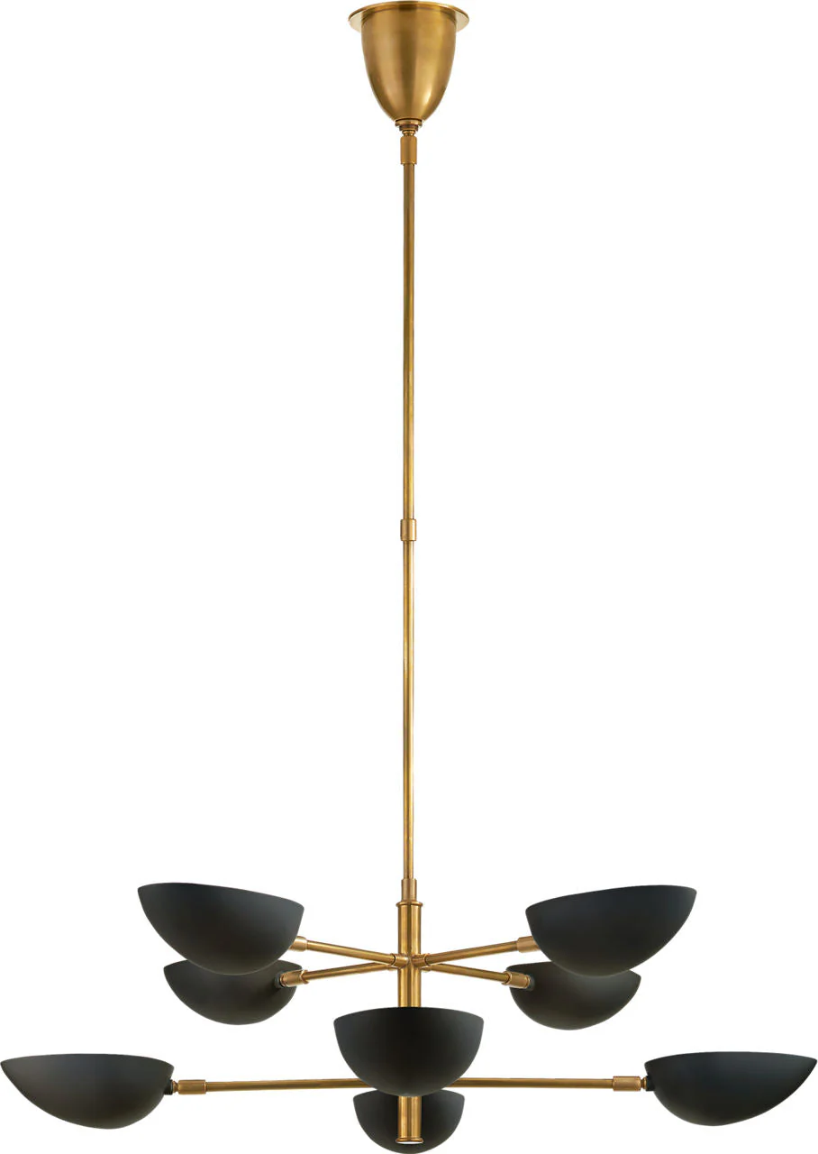 Graphic Large Two-Tier Chandelier | Hand-Rubbed Antique Brass | Black Shades - Image 1