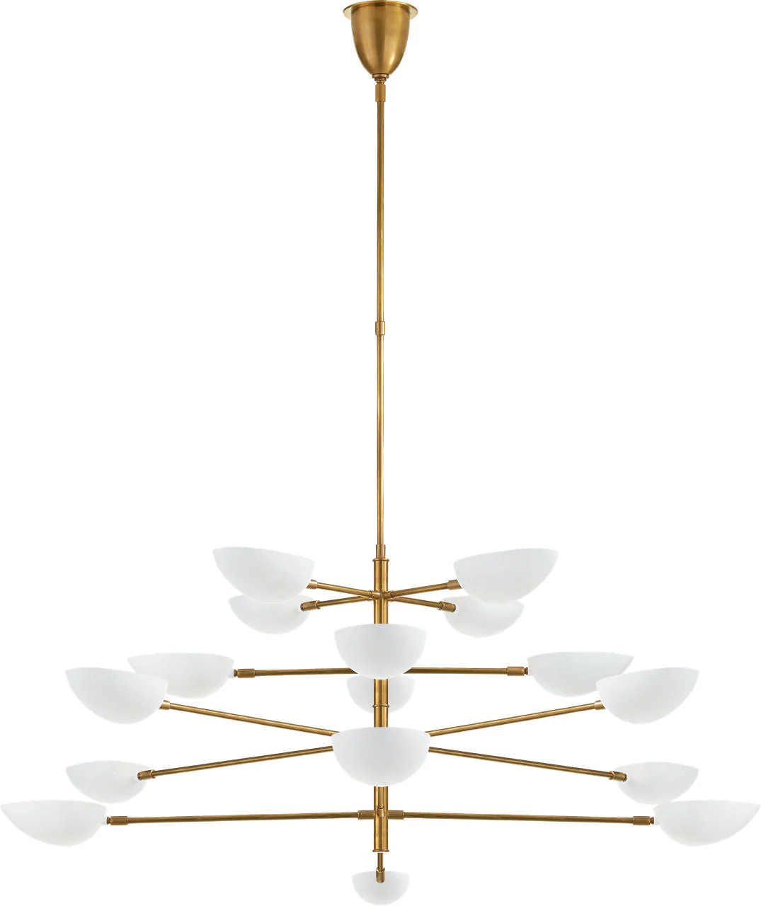 Graphic Grande Four-Tier Chandelier | Hand-Rubbed Antique Brass | White Shades - Image 1