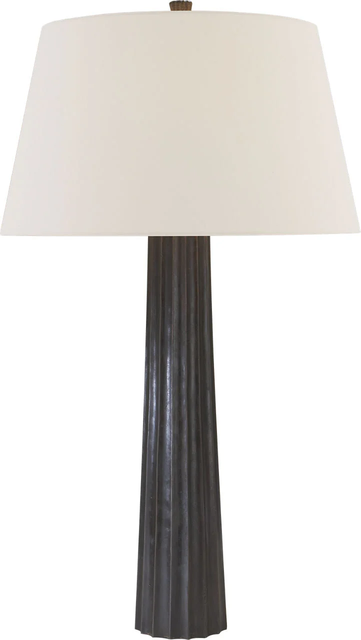 Fluted Spire Large Cordless Table Lamp | Aged Iron | Linen Shade