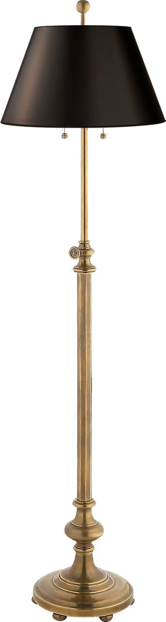 Overseas Adjustable Club Floor Lamp | Antique-Burnished Brass | Black Shade - Image 1