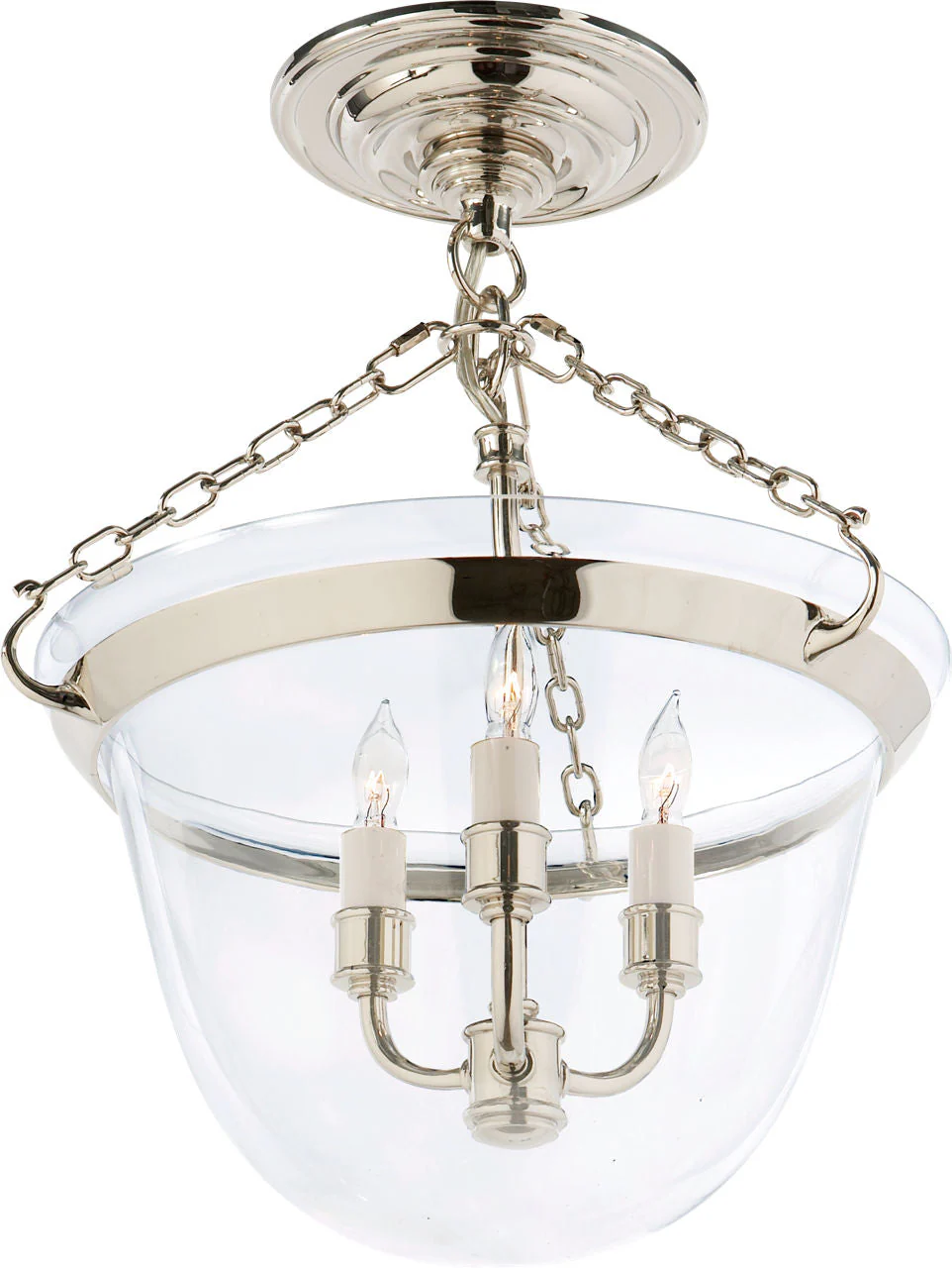 Country Semi-Flush Bell Jar Lantern | Polished Nickel - Image 1