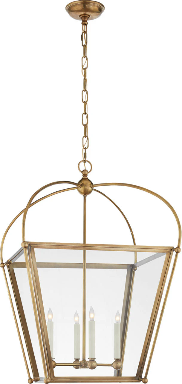 Riverside Medium Square Lantern | Antique-Burnished Brass | Clear Glass - Image 1