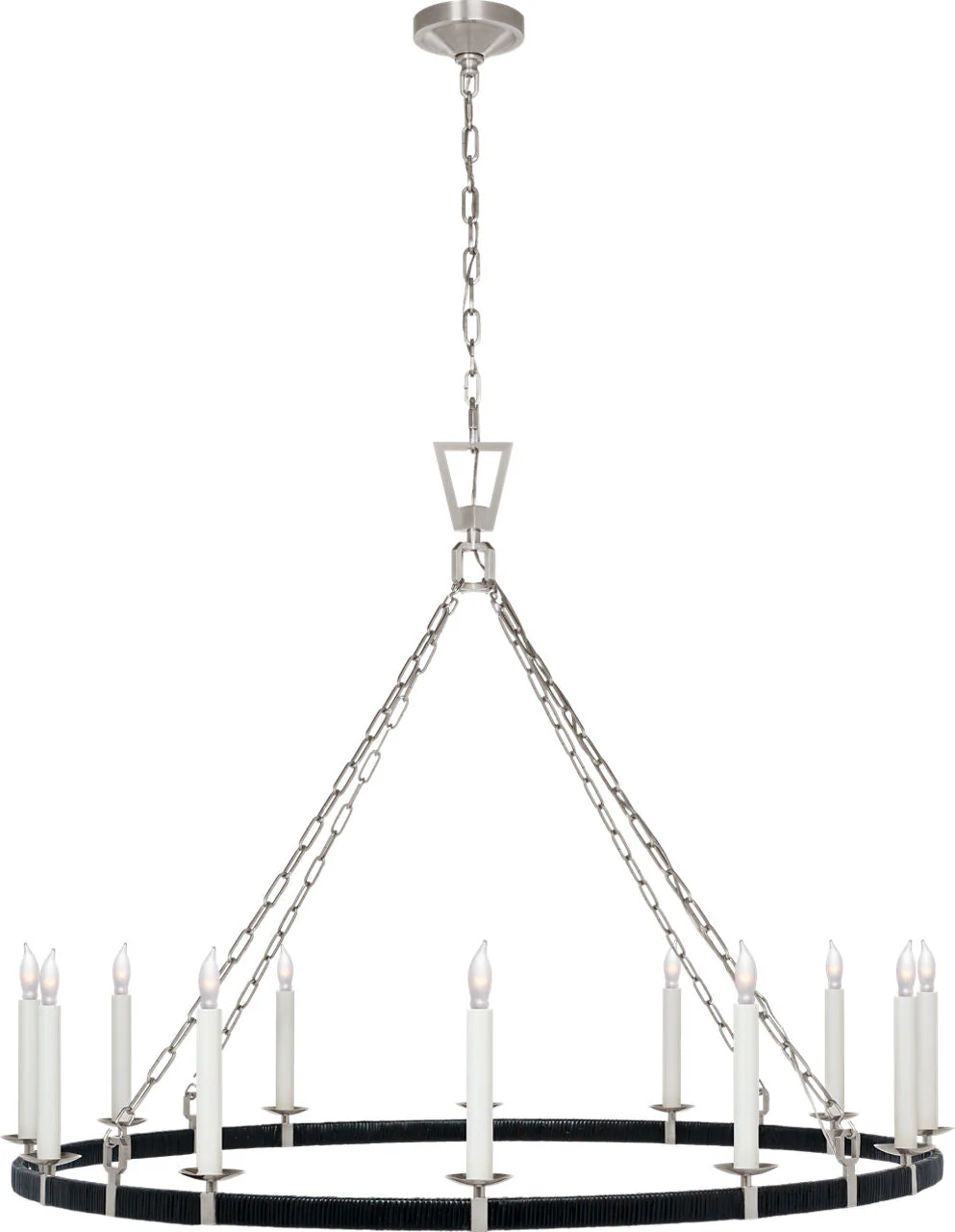 Darlana XL Wrapped Ring Chandelier | Polished Nickel and Black Rattan - Image 1