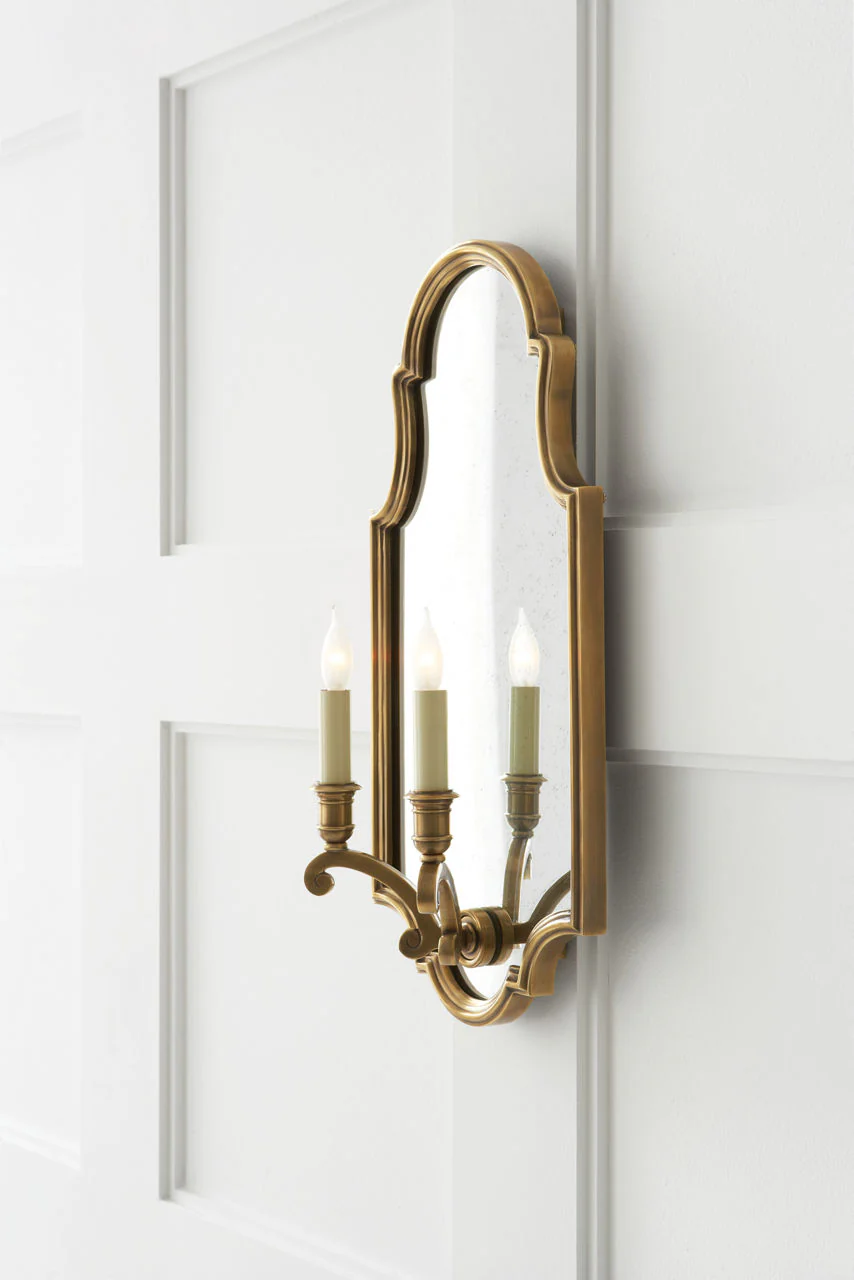 Sussex Medium Framed Double Sconce | Antique-Burnished Brass | Antique Mirror | Floor Model - Image 2