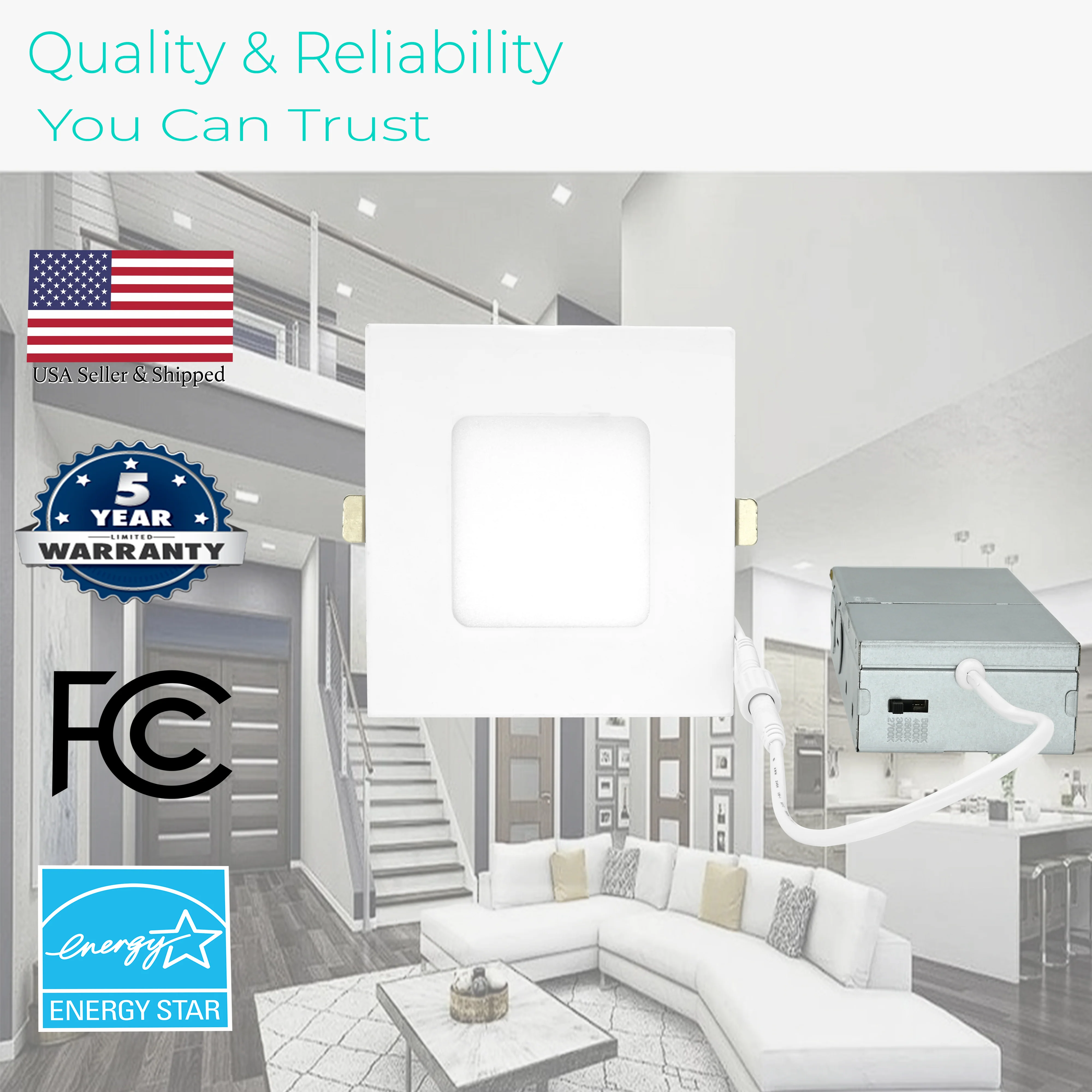 3BRIX 4 Inch 9W Ultra Thin Square Recessed Downlight - 5CCT - 650 lumens #254 - Image 3