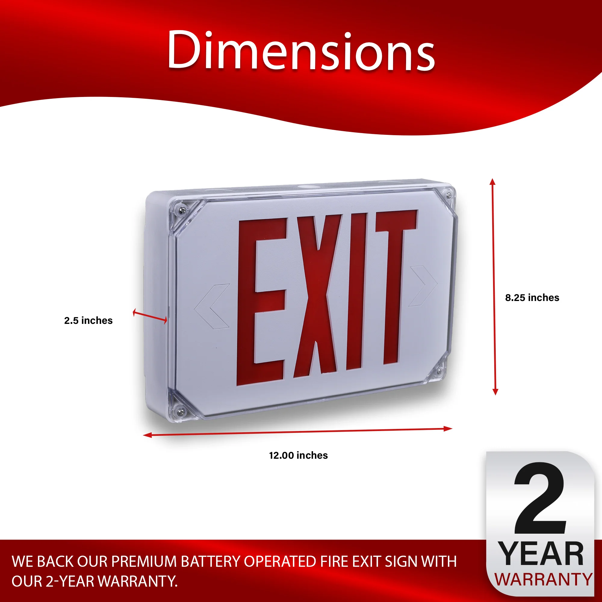 Outdoor Wet Location Compact Exit Sign - Battery Backup with Red Letters #360 - Image 2