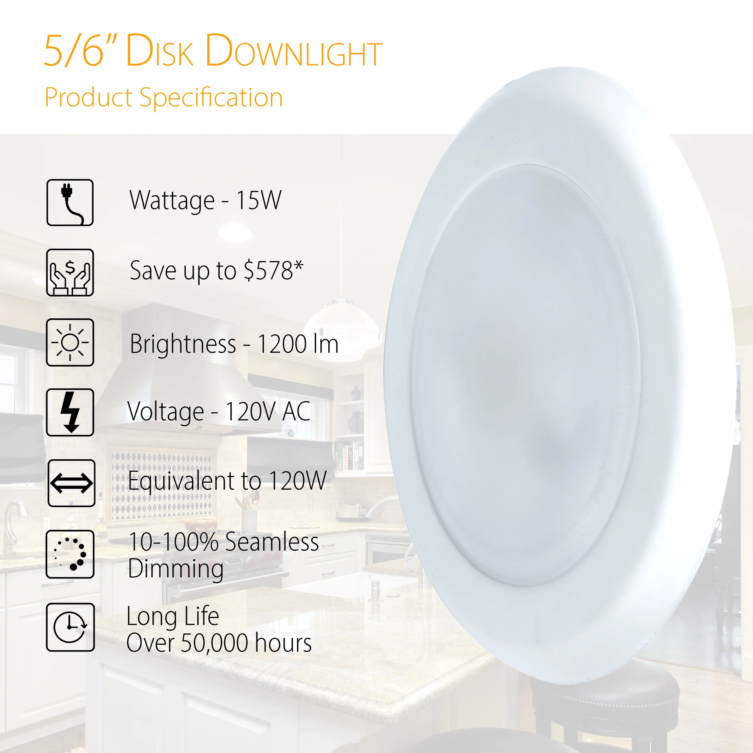 6" 15W Flush Mount Retrofit Disk Downlight - 1200 lumens - Image 3