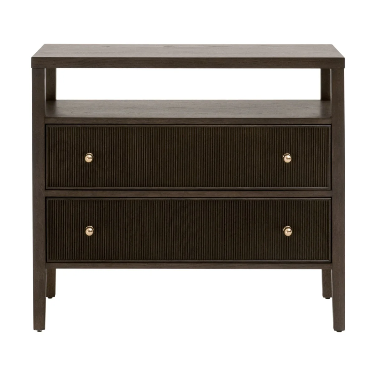 Highland Open Shelf 2-Drawer Nightstand | Dutch Brown Oak - Image 1