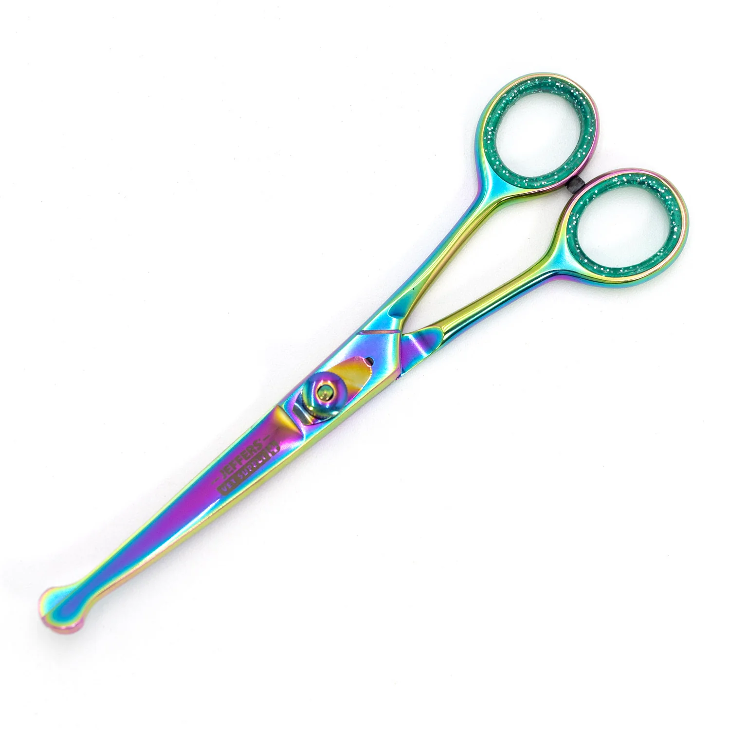 Jeffers Ball-Tip Curved Grooming Shear in Multicolored Stainless Steel, 6 1/2" - Image 1