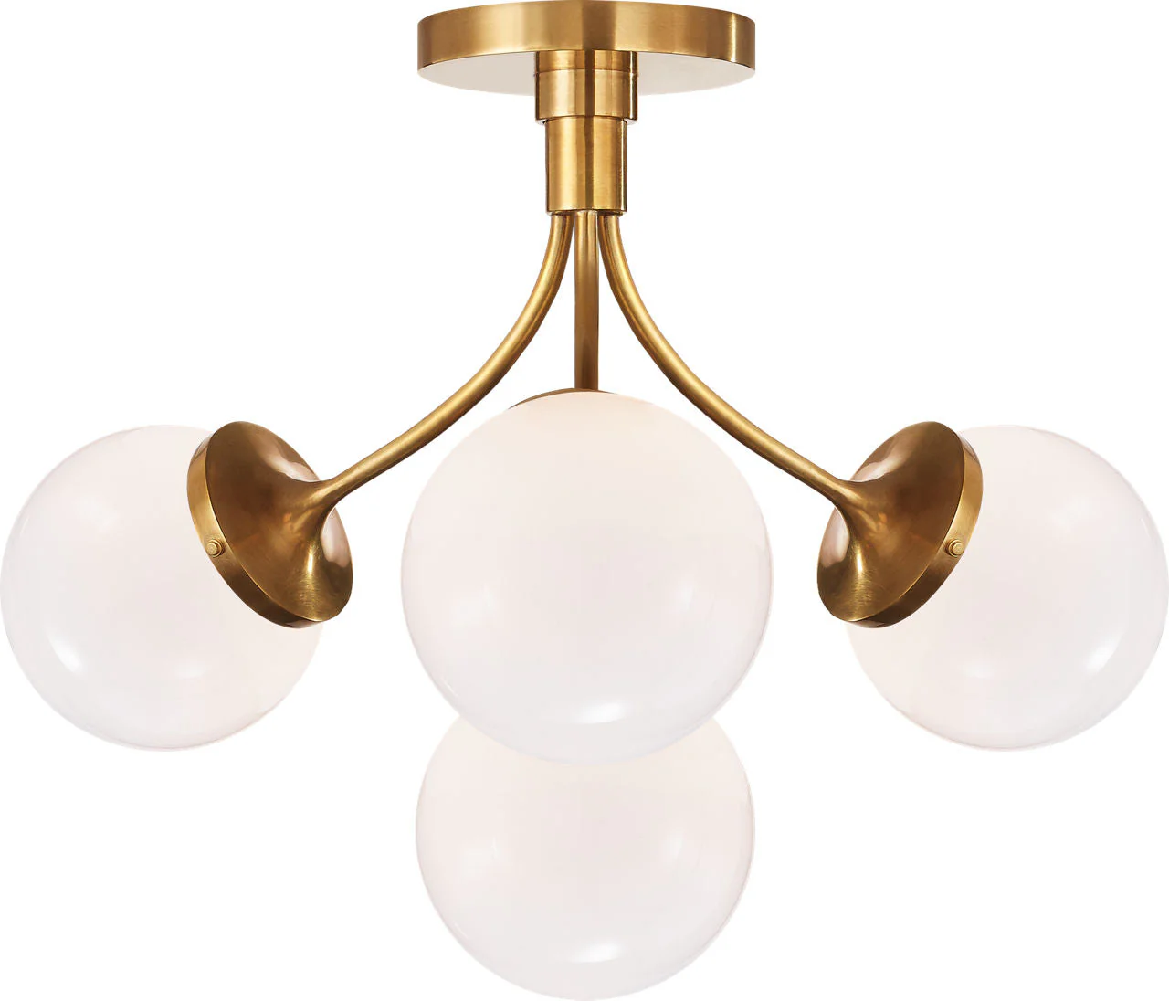 Prescott Medium Semi-Flush Mount | Soft Brass | White Glass - Image 1