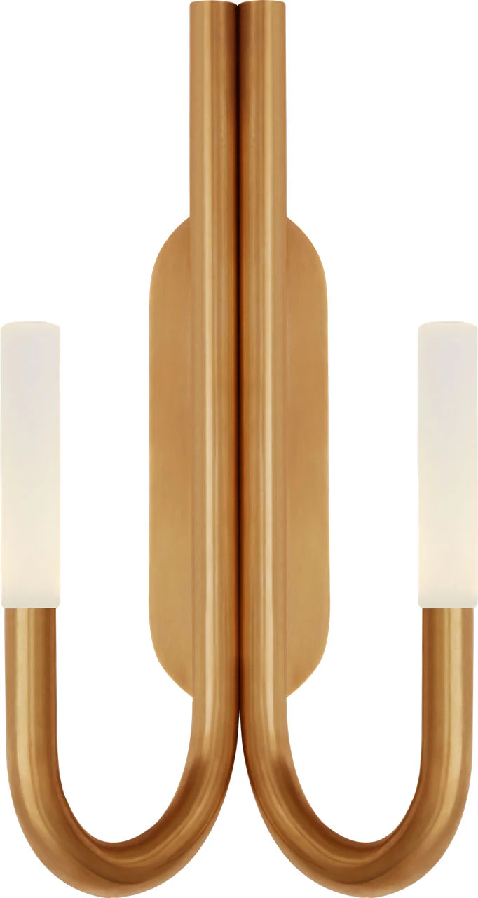 Rousseau Double Wall Sconce | Antique-Burnished Brass | Etched Crystal - Image 1