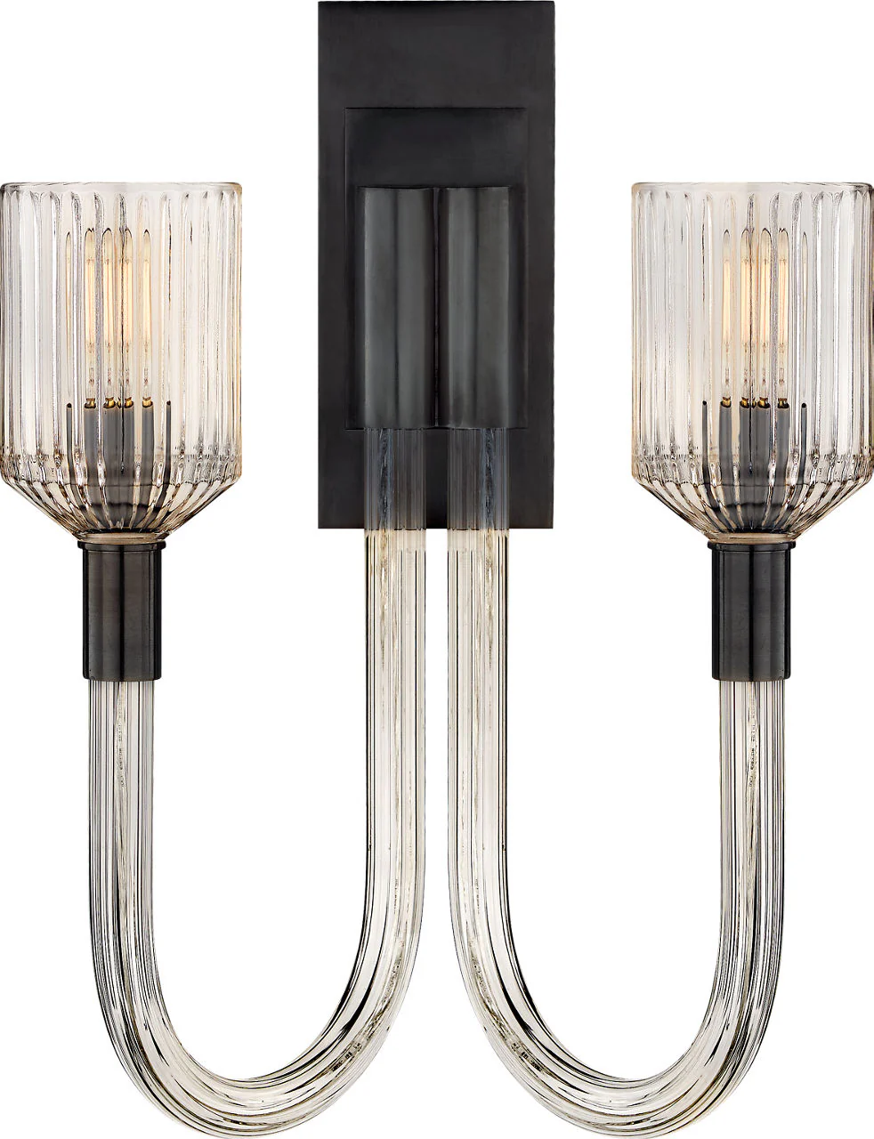 Reverie Double Sconce | Clear Ribbed Glass and Bronze - Image 1