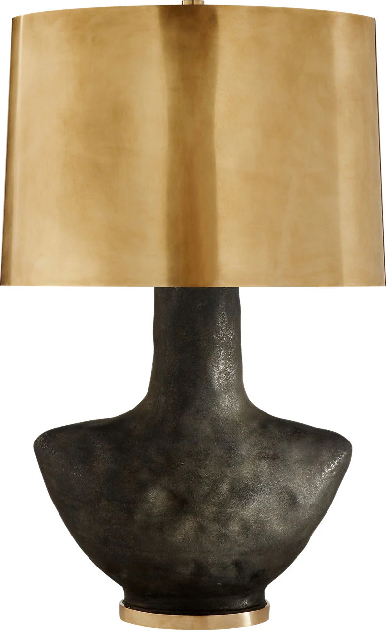 Armato Small Table Lamp | Stained Black Metallic Ceramic | Oval Antique-Burnished Brass Shade - Image 1