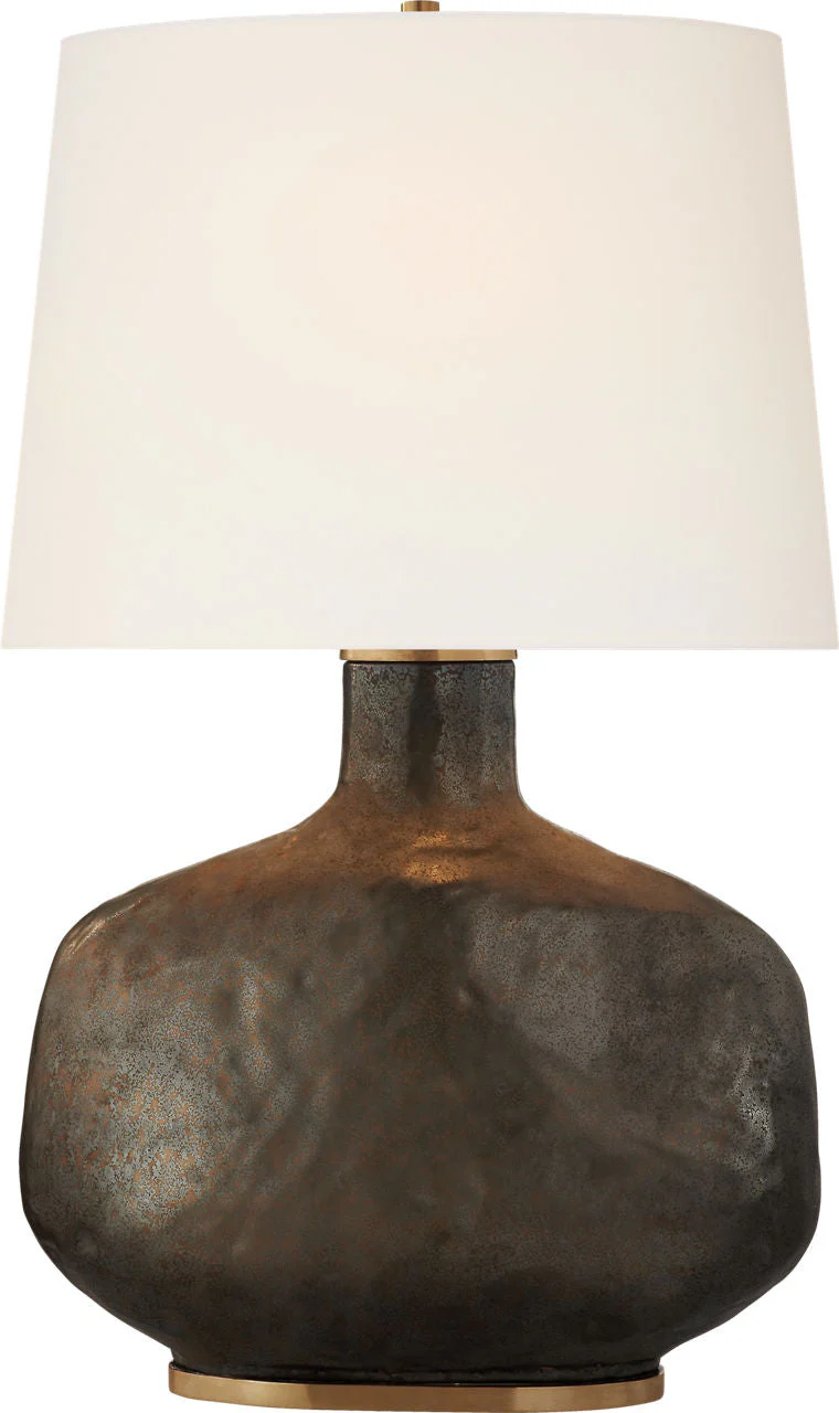 Beton Large Table Lamp | Crystal Bronze Ceramic | Linen Shade - Image 1