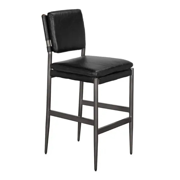 Wooster Bar Chair | Ebony Black Leather