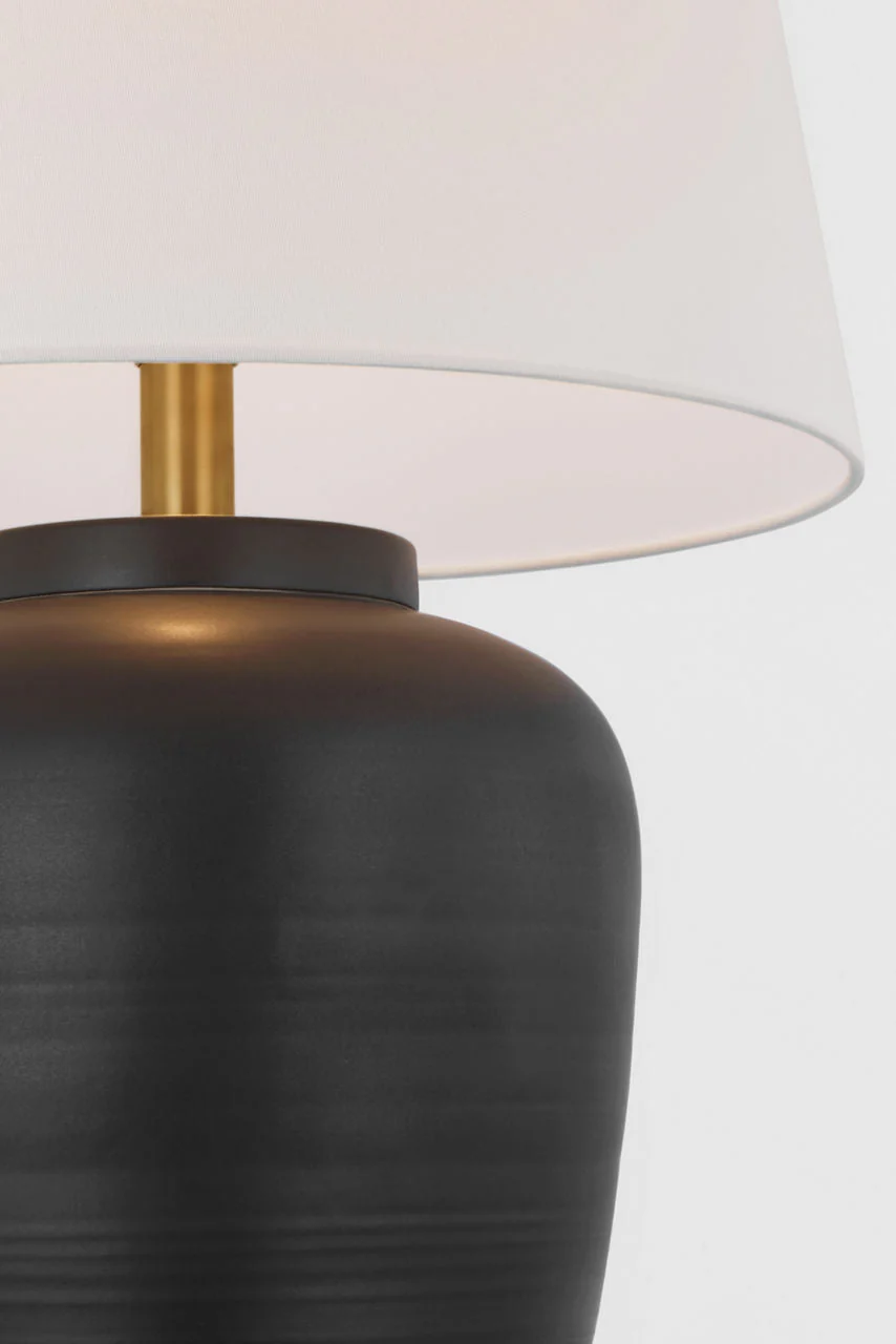 Nora Medium Table Lamp | Matte Black | Linen Shade - Image 3