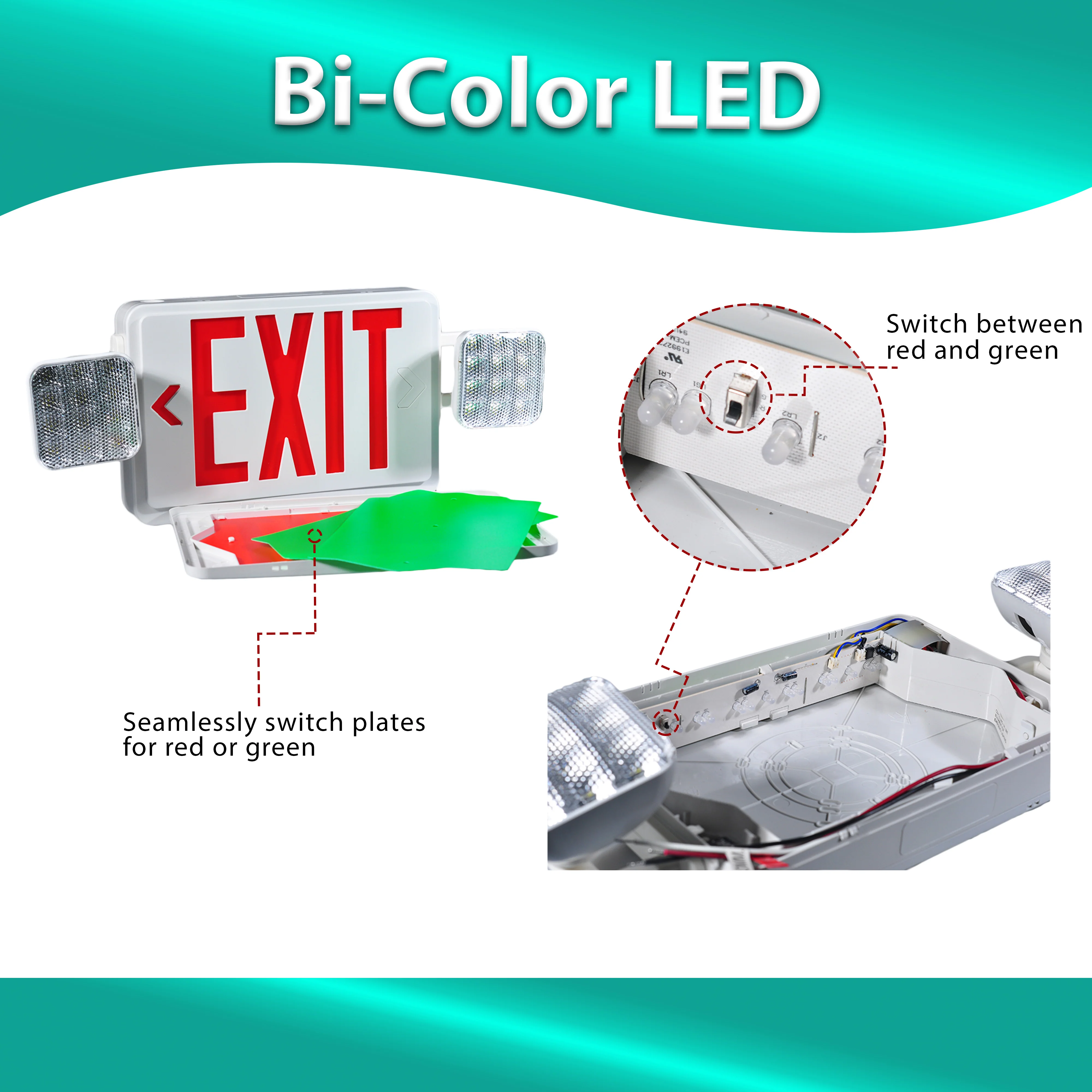 Indoor Emergency Exit Combo - Bi-Colors - Dual Heads #351 - Image 2