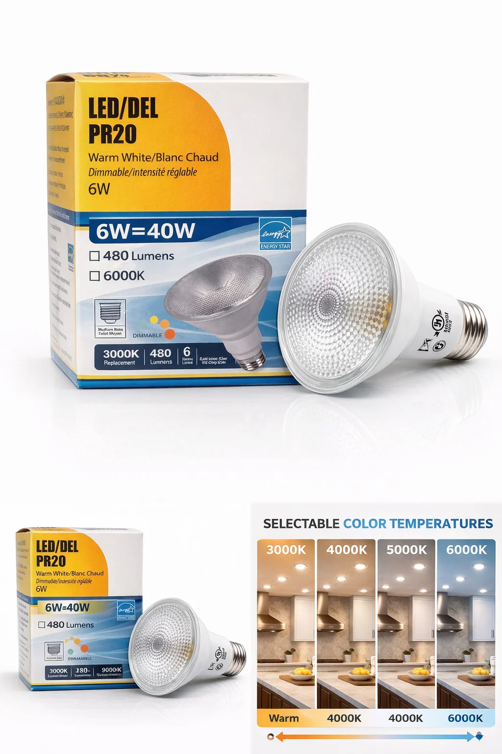 PAR20 LED Bulb 6W=40W 480 Lumens E26 Dimmable 5000K Daylight - Image 3