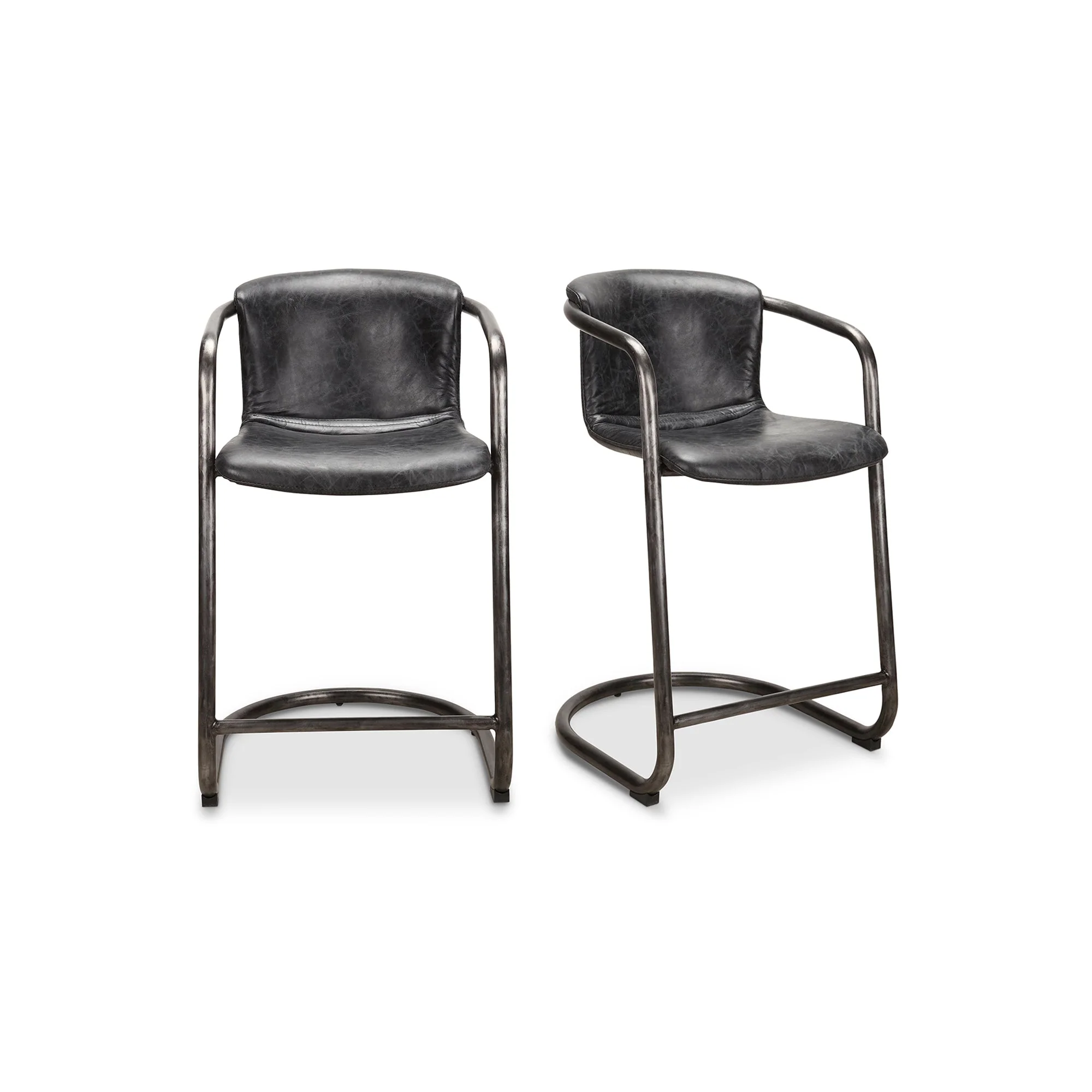 Freeman Counter Stool Onyx Black Leather - Set Of Two - Image 1