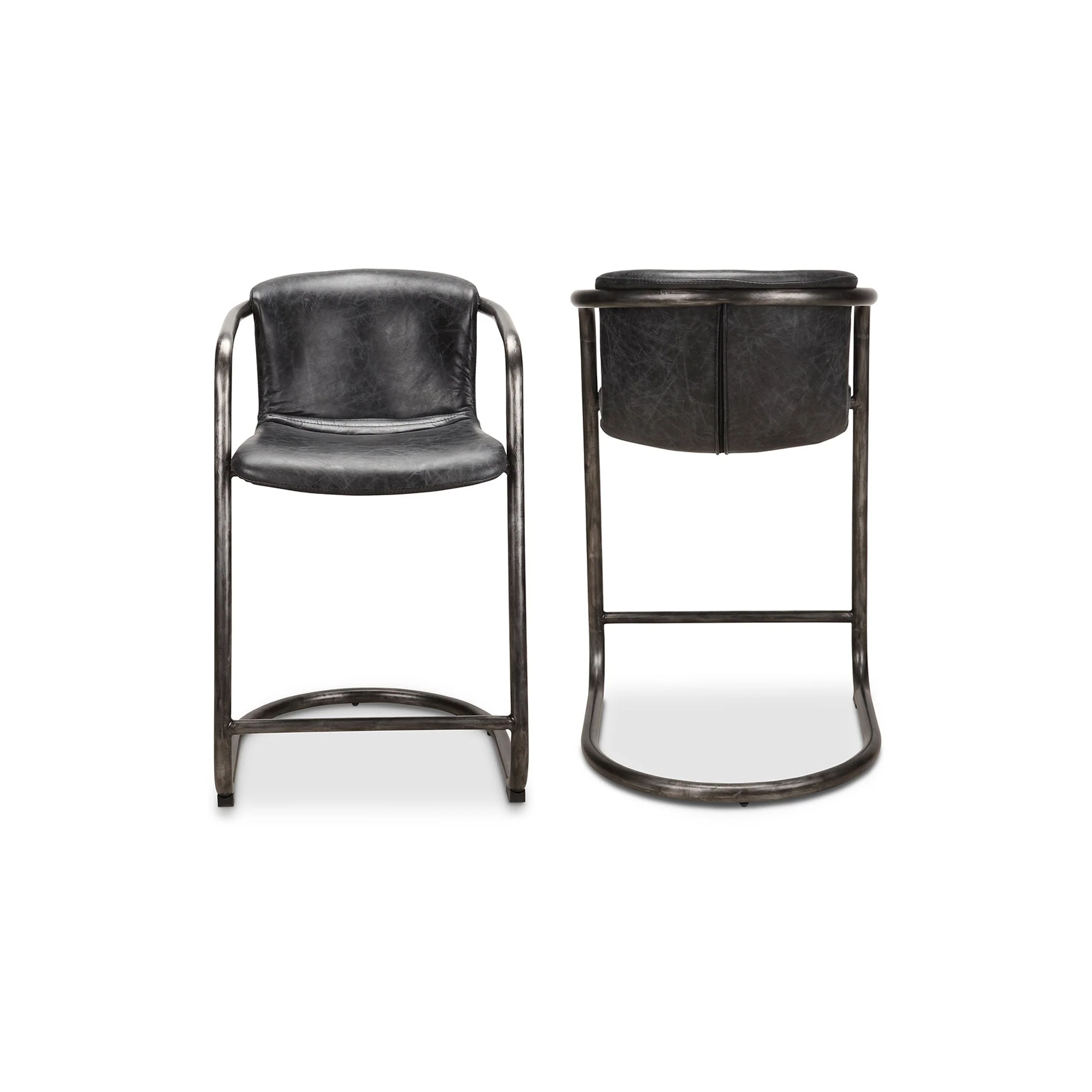 Freeman Counter Stool Onyx Black Leather - Set Of Two - Image 2