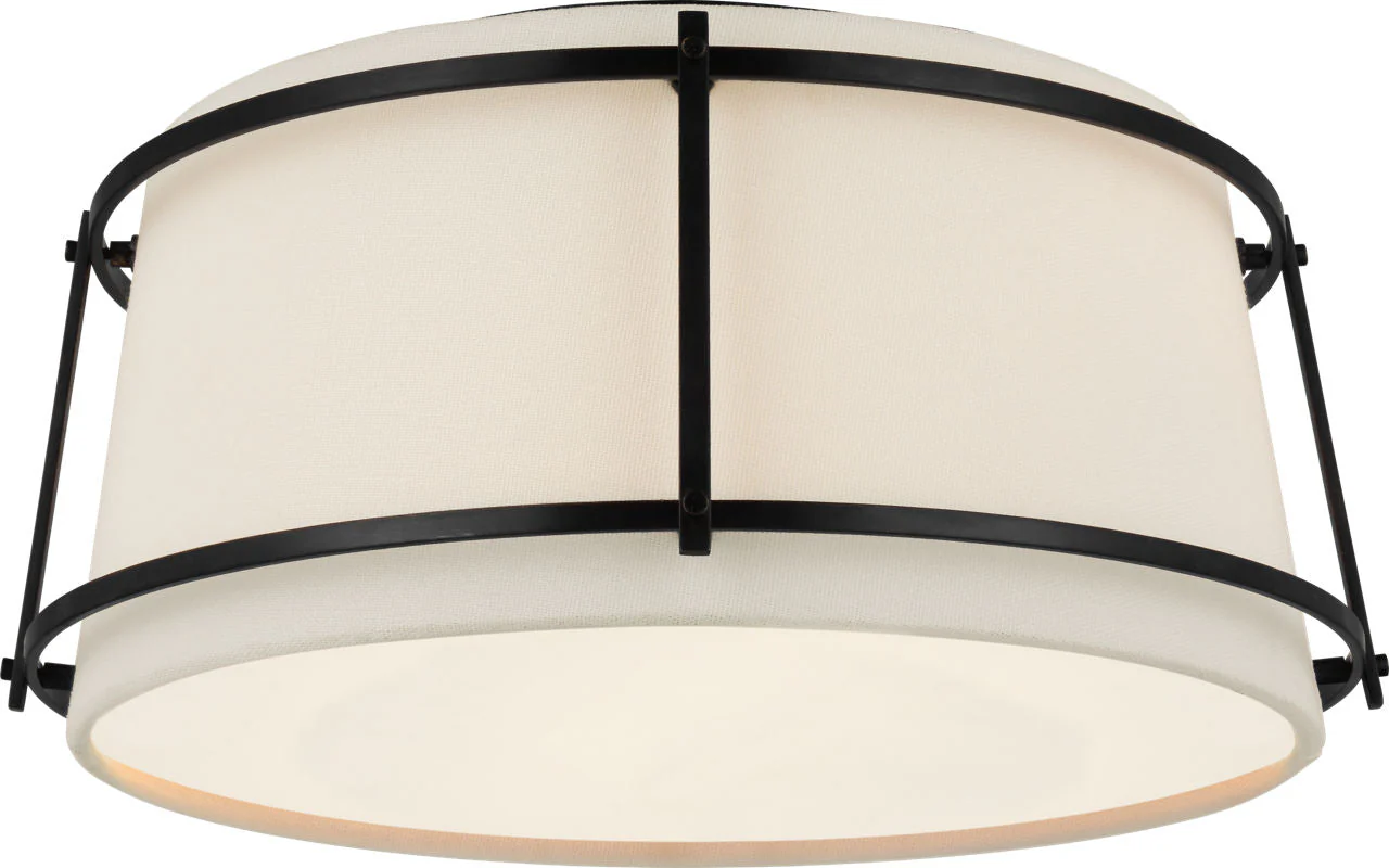 Callaway Small Flush Mount | Bronze | Linen Shade and Frosted Acrylic Diffuser - Image 1
