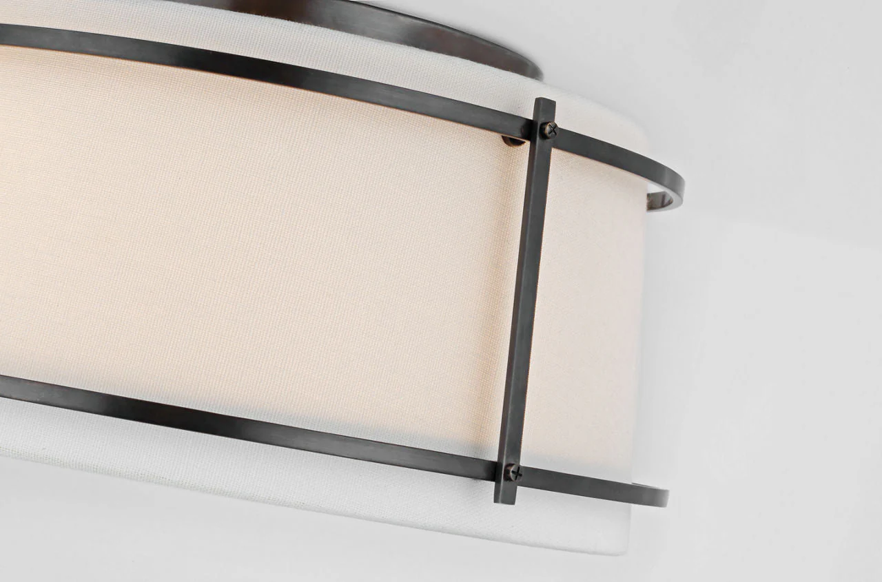 Callaway Small Flush Mount | Bronze | Linen Shade and Frosted Acrylic Diffuser - Image 2
