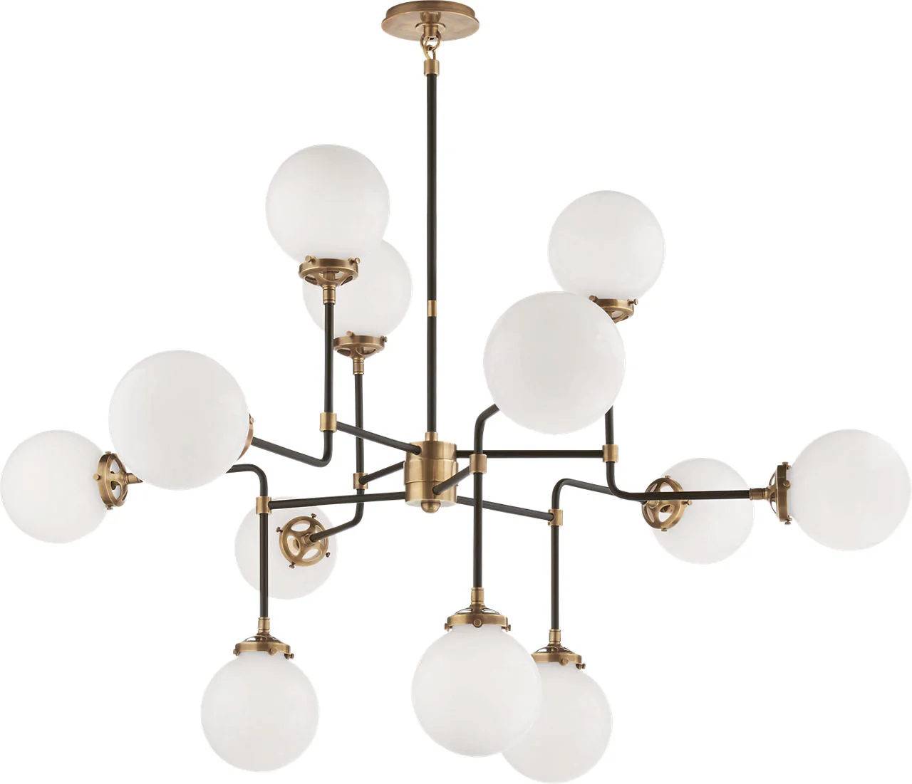 Bistro Medium Chandelier | Hand-Rubbed Antique Brass | White Glass - Image 1