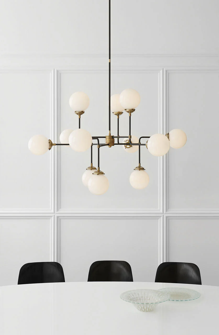 Bistro Medium Chandelier | Hand-Rubbed Antique Brass | White Glass - Image 2